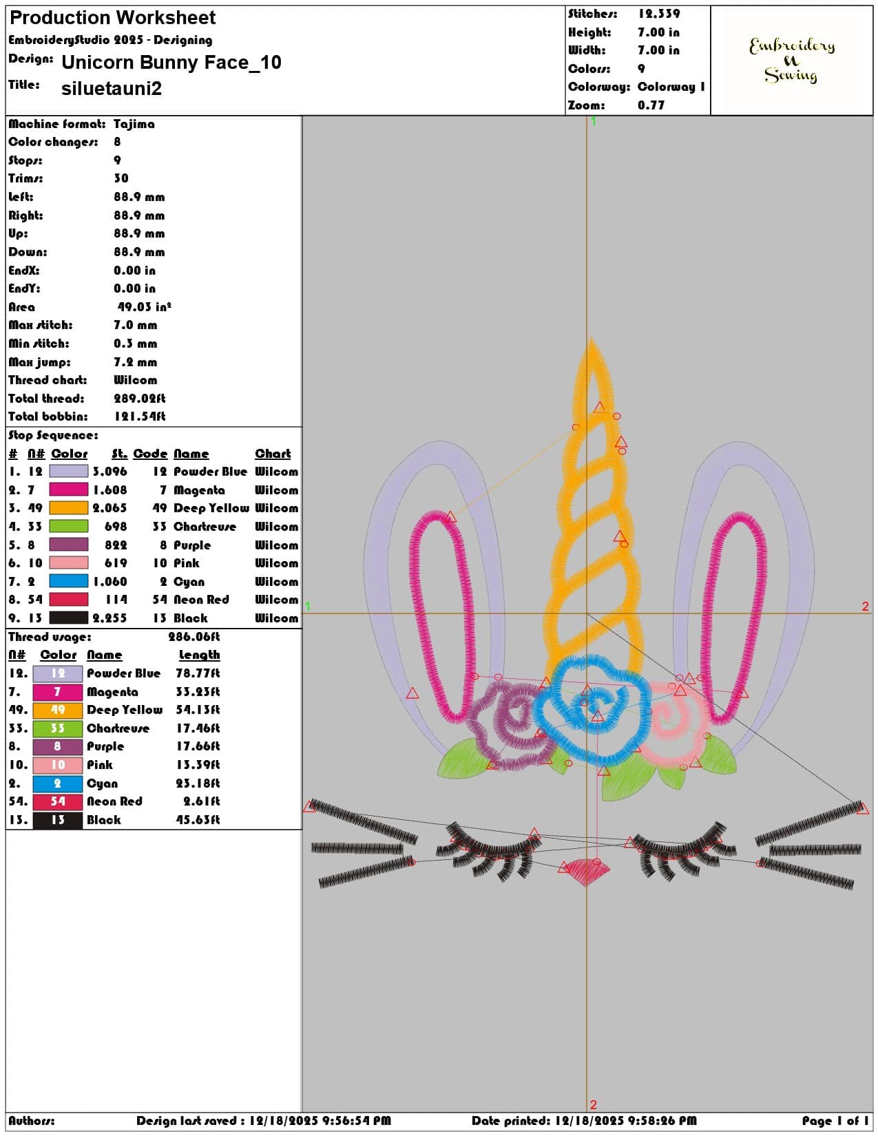 Unicorn Bunny Face- Elegant embroidery design file - instant download — view 3