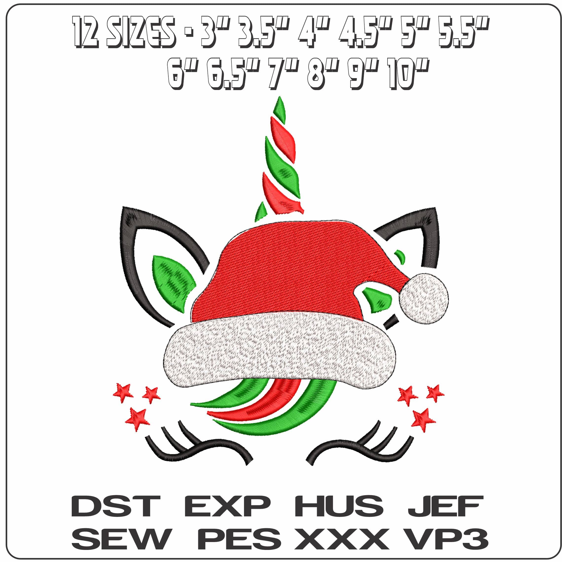 Unicorn Santa Face- Elegant embroidery design file - instant download — view 2