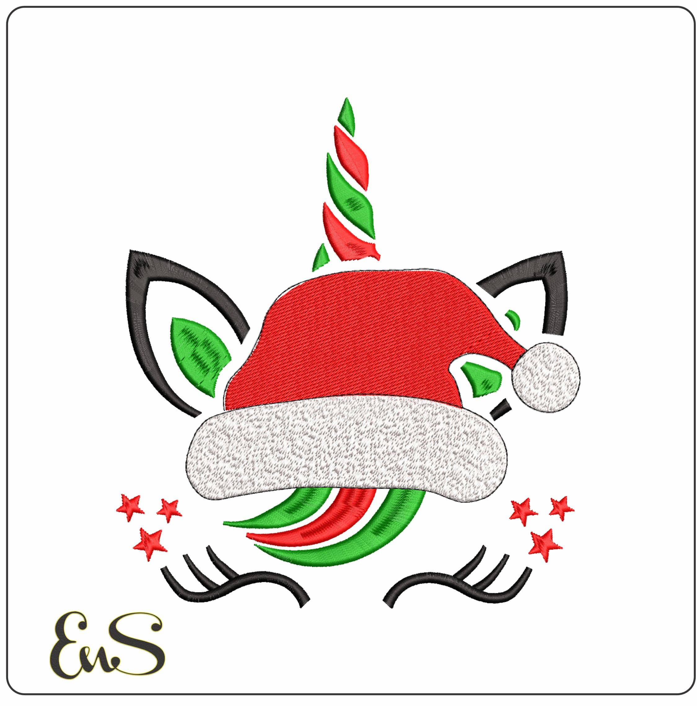 Unicorn Santa Face- Elegant embroidery design file - instant download
