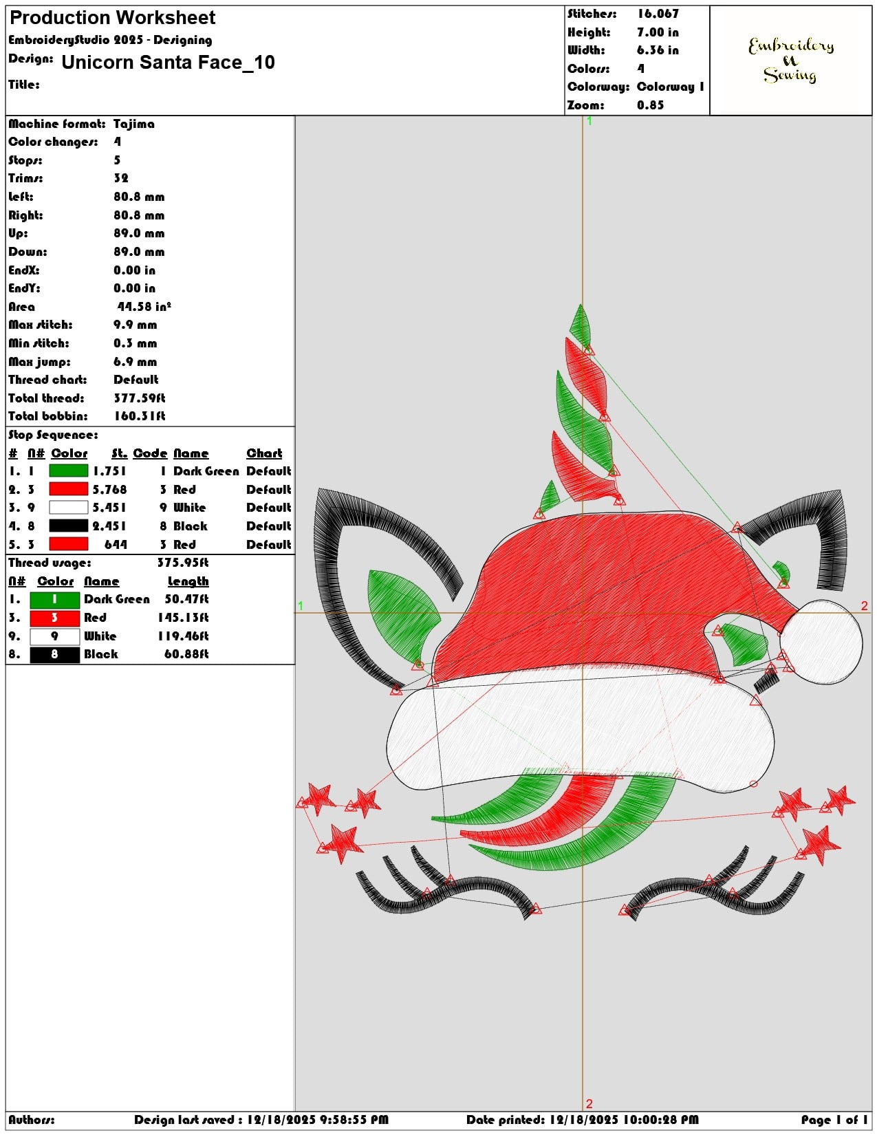 Unicorn Santa Face- Elegant embroidery design file - instant download — view 3
