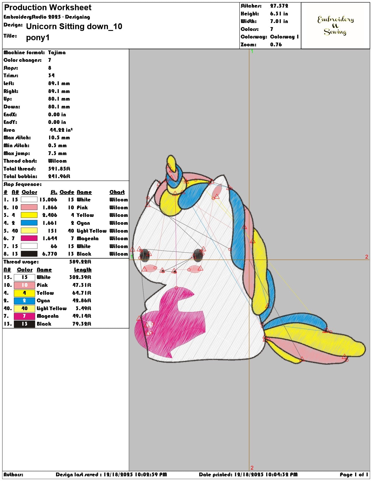 Unicorn Sitting down- Elegant embroidery design file - instant download — view 3