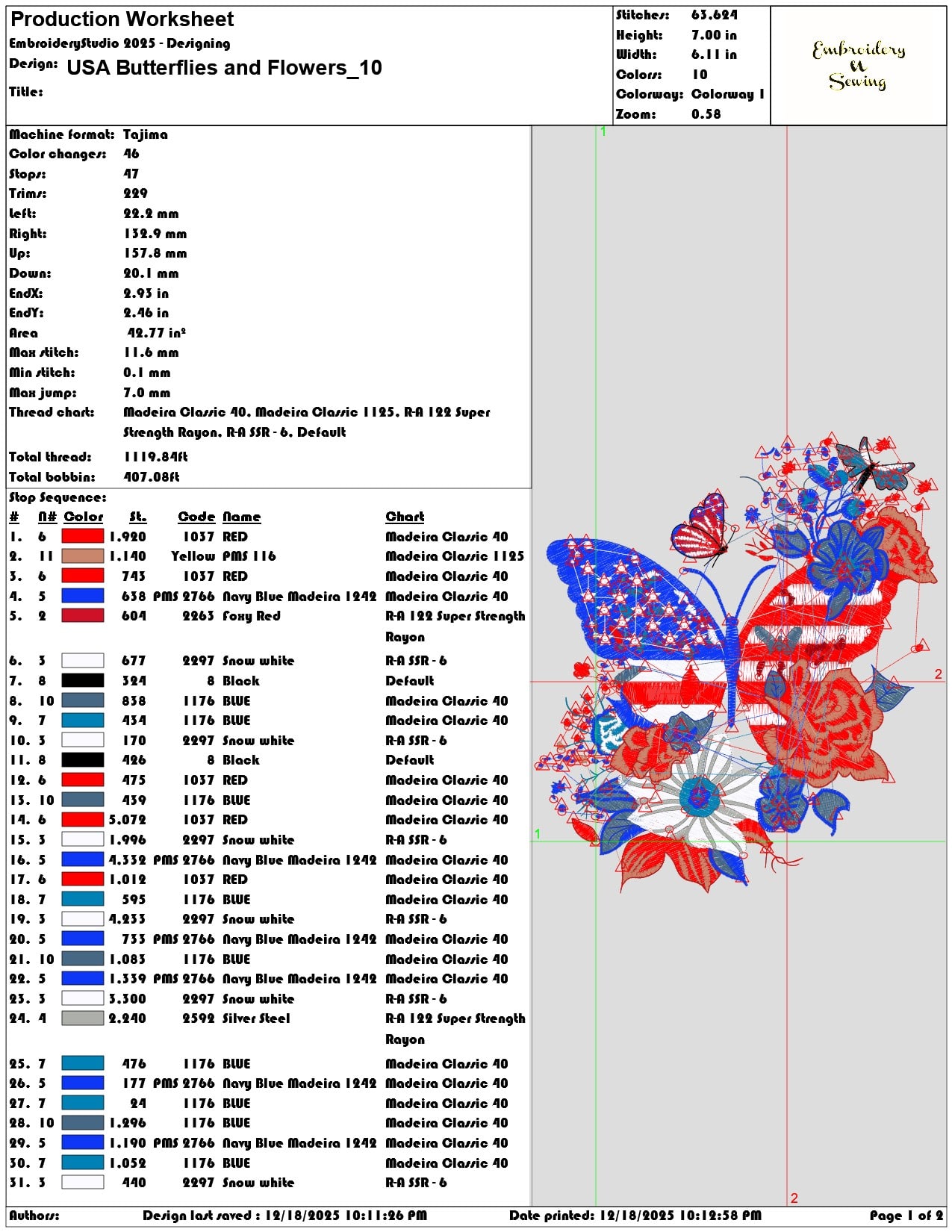 USA Butterflies and Flowers- Elegant embroidery design file - instant download — view 3