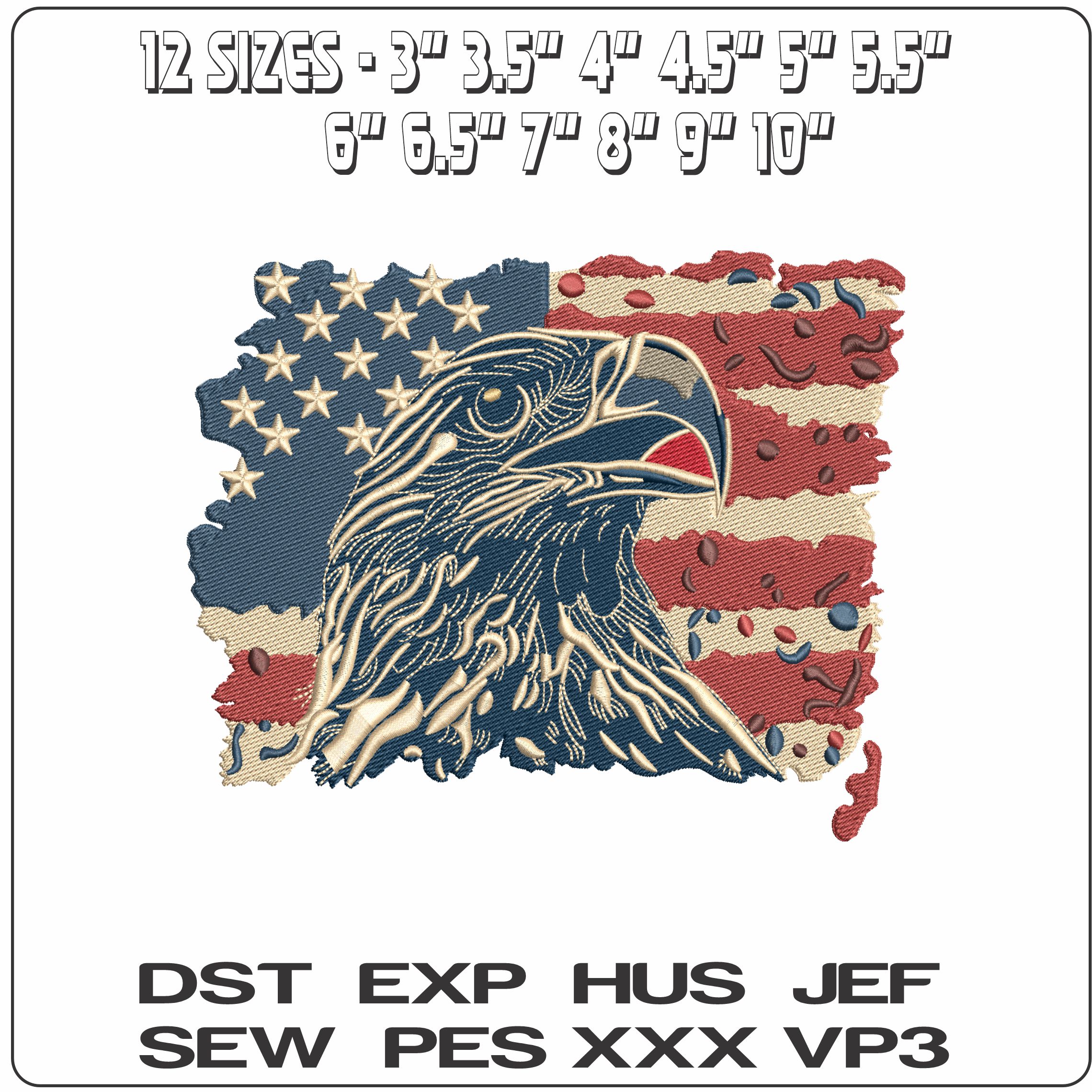 USA Flag Eagle- Elegant embroidery design file - instant download — view 2