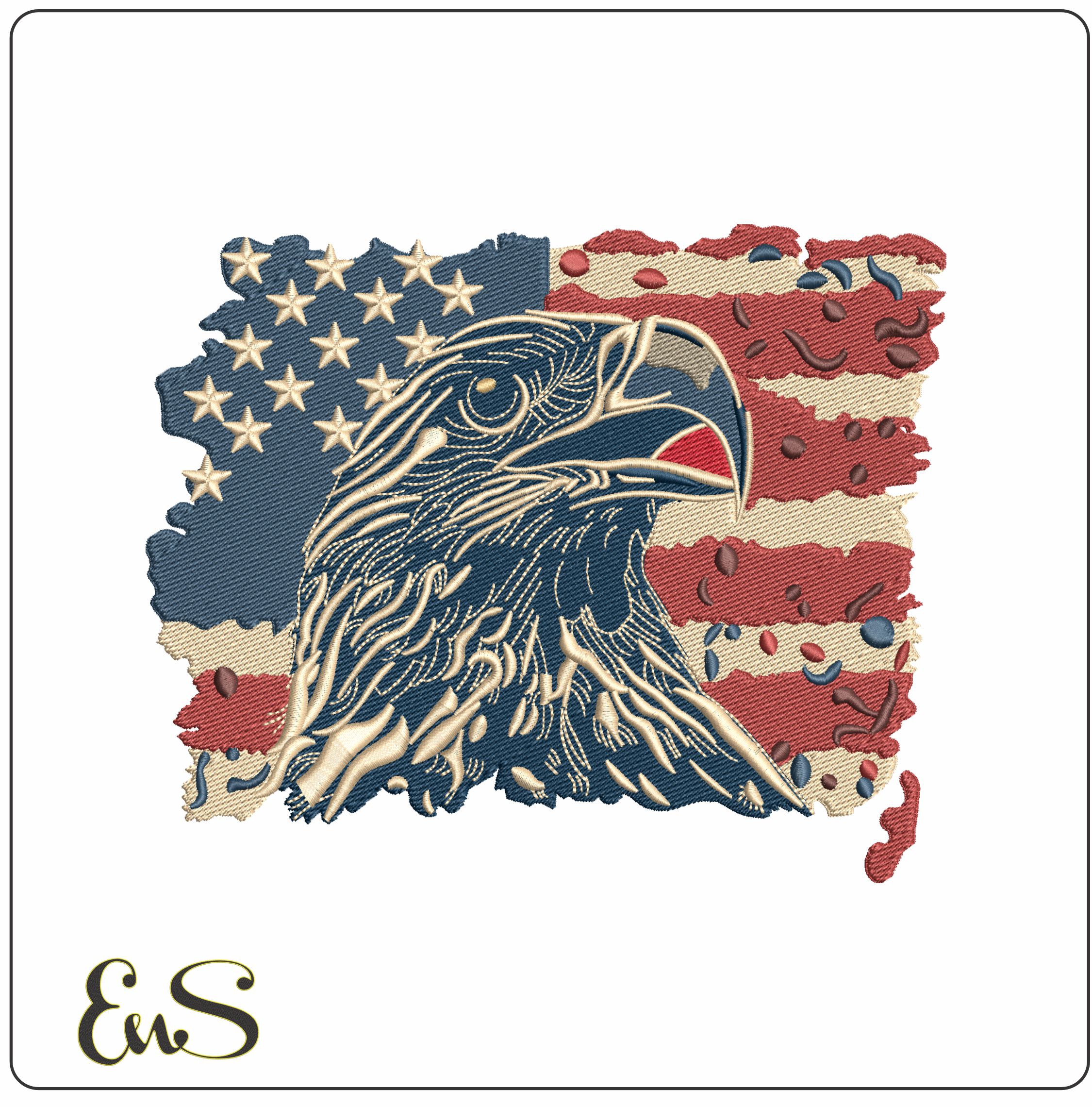 USA Flag Eagle- Elegant embroidery design file - instant download