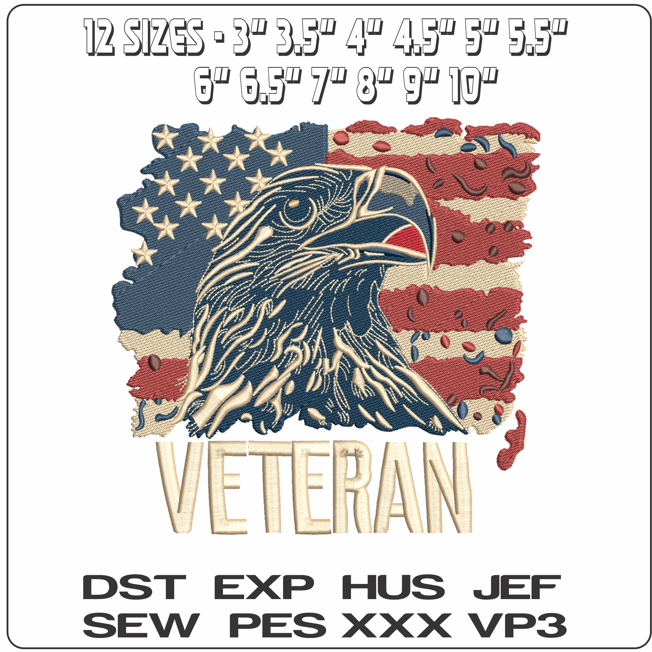 USA Flag Eagle Veteran- Elegant embroidery design file - instant download — view 2