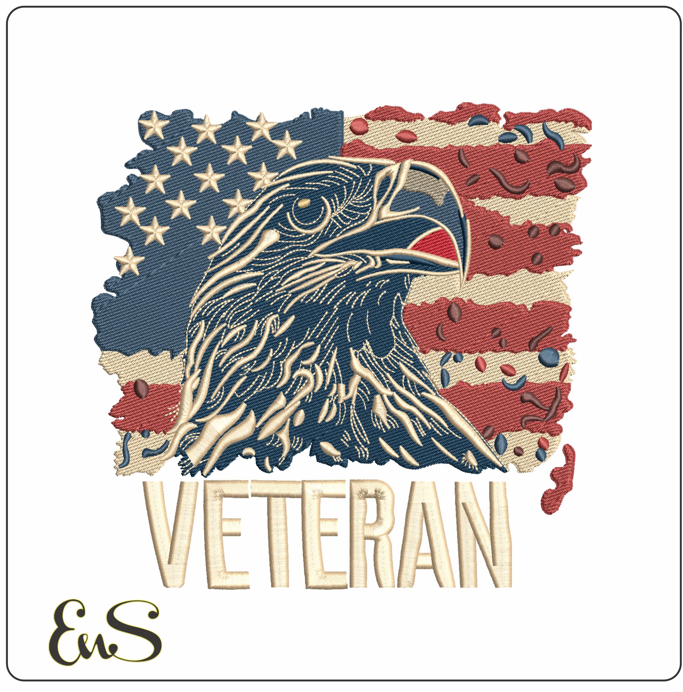 USA Flag Eagle Veteran- Elegant embroidery design file - instant download