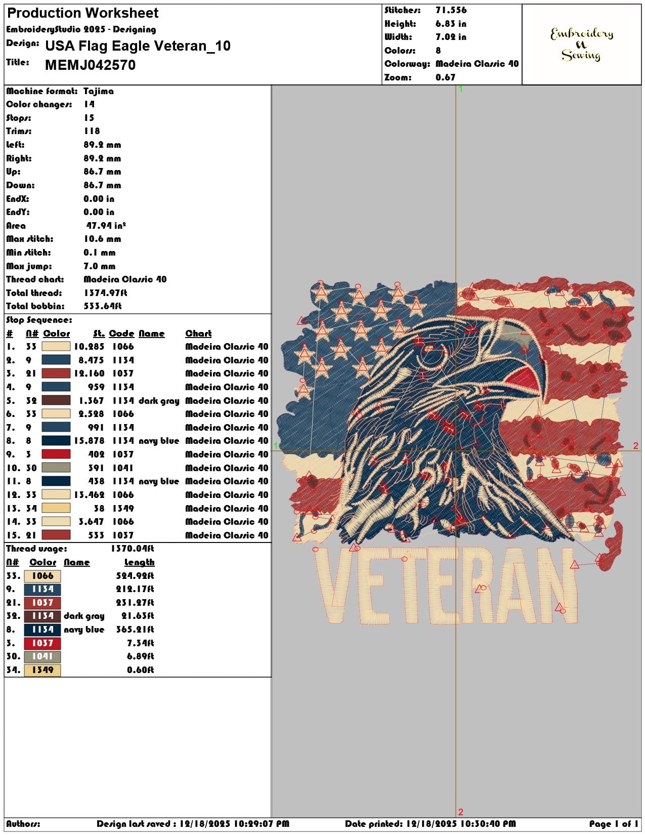 USA Flag Eagle Veteran- Elegant embroidery design file - instant download — view 3