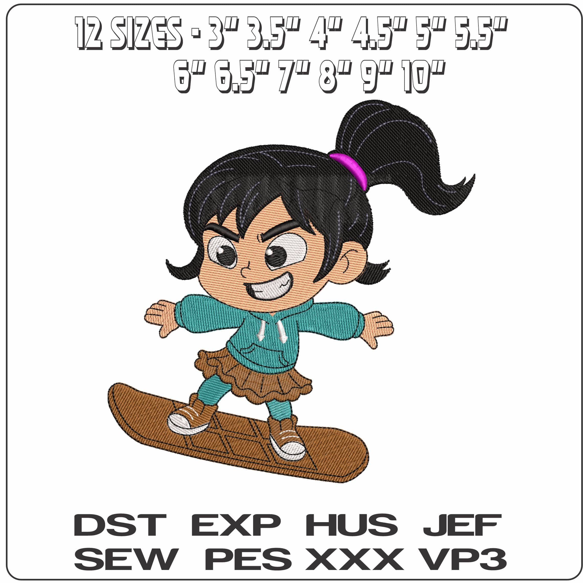 Vanellope Von Schweetz Snowboard Wreck it Ralph- Elegant embroidery design file - instant download — view 2