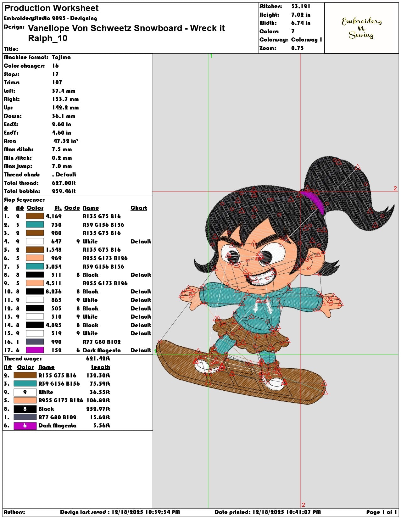 Vanellope Von Schweetz Snowboard Wreck it Ralph- Elegant embroidery design file - instant download — view 3