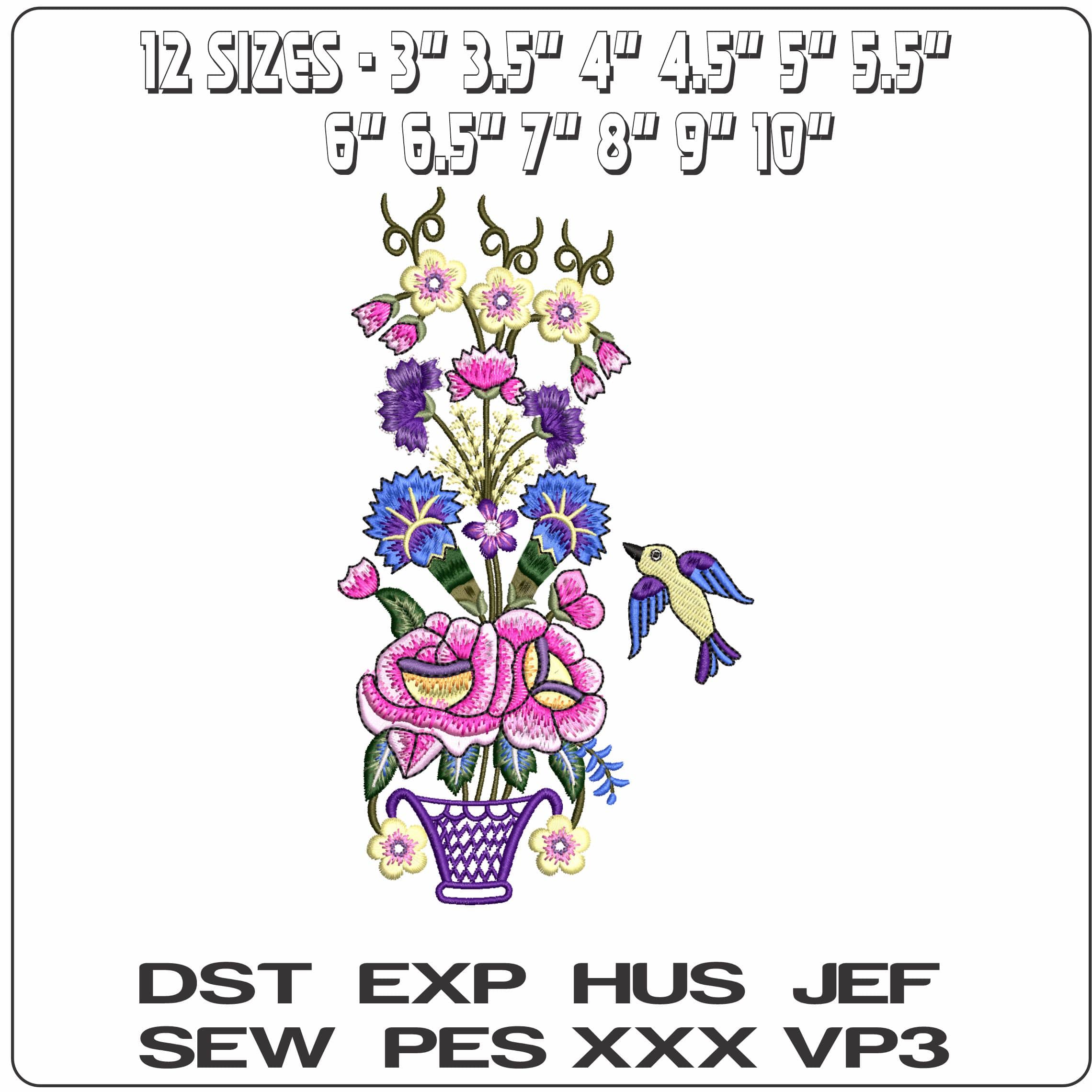 Vase with Mexican Flowers- Elegant embroidery design file - instant download — view 2