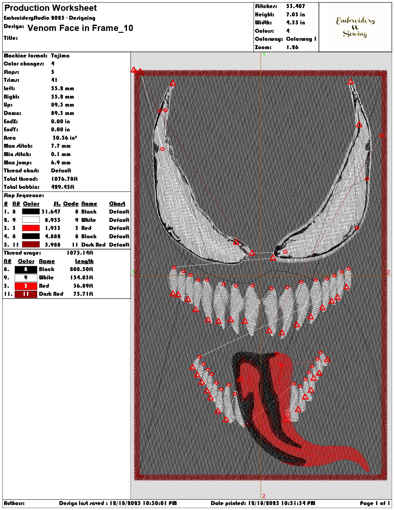 Venom Face in Frame- Elegant embroidery design file - instant download — view 3