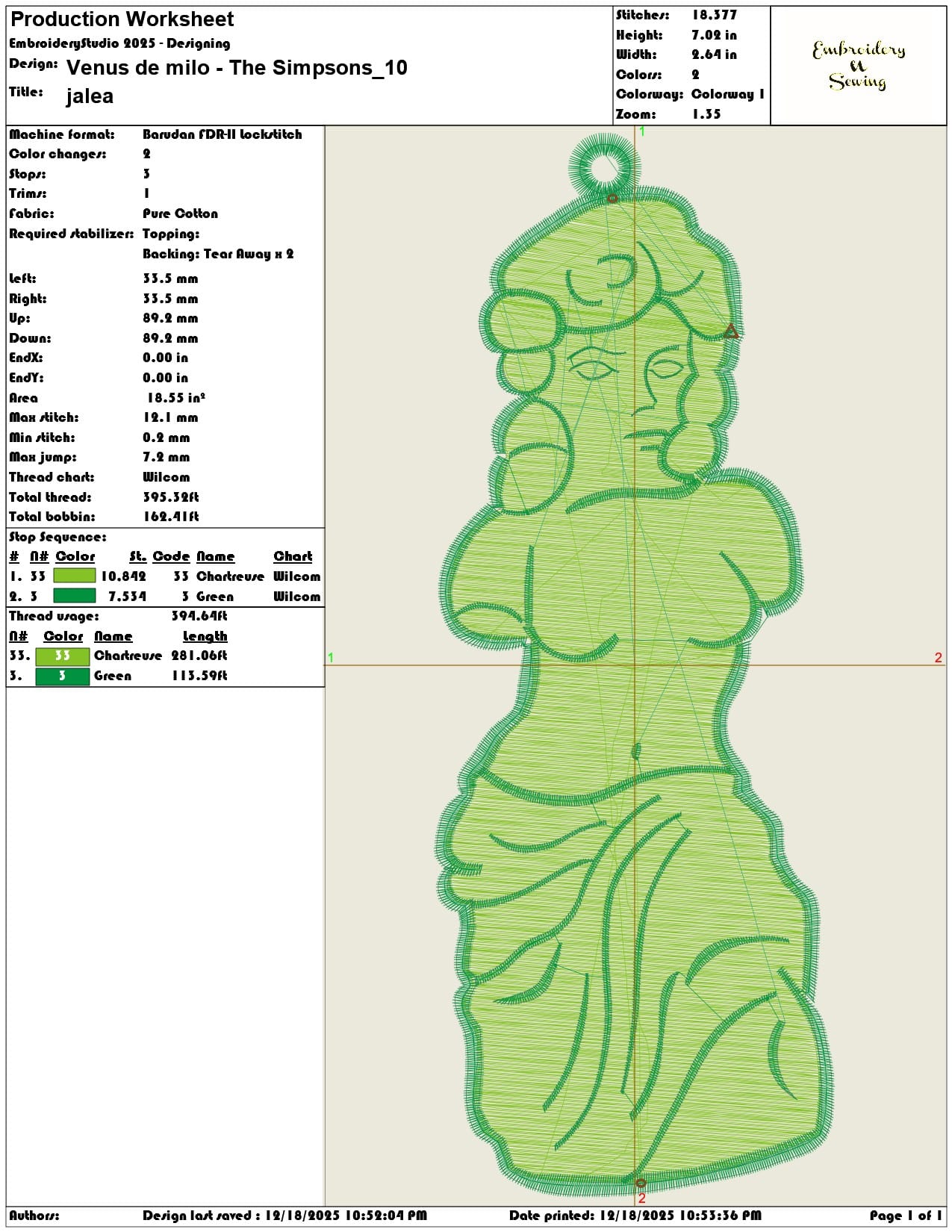 Venus de milo The Simpsons- Elegant embroidery design file - instant download — view 3