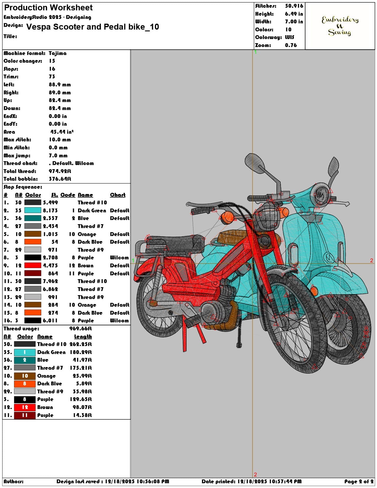 Vespa Scooter and Pedal bike- Elegant embroidery design file - instant download — view 3