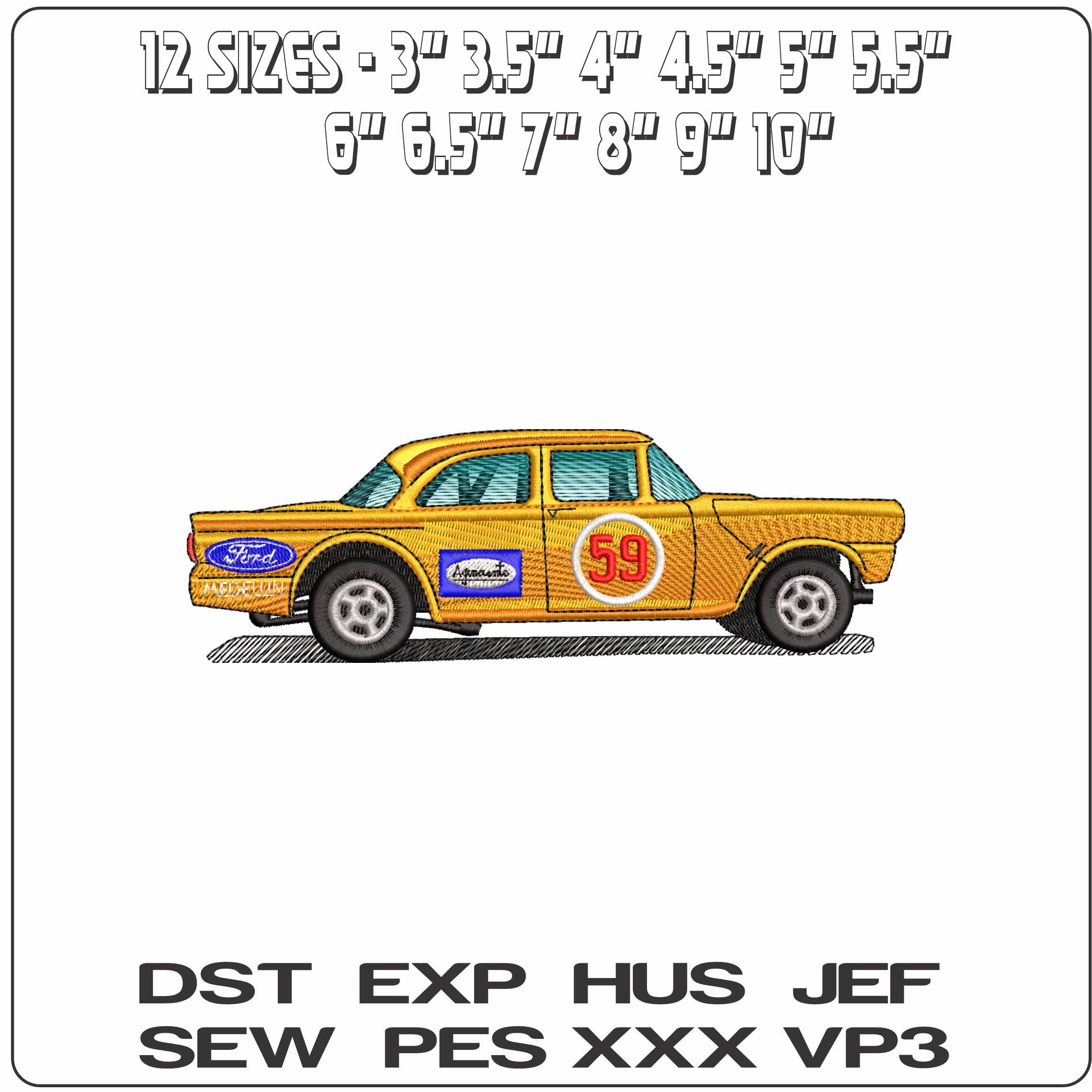 Vintage ford rally car- Elegant embroidery design file - instant download — view 2