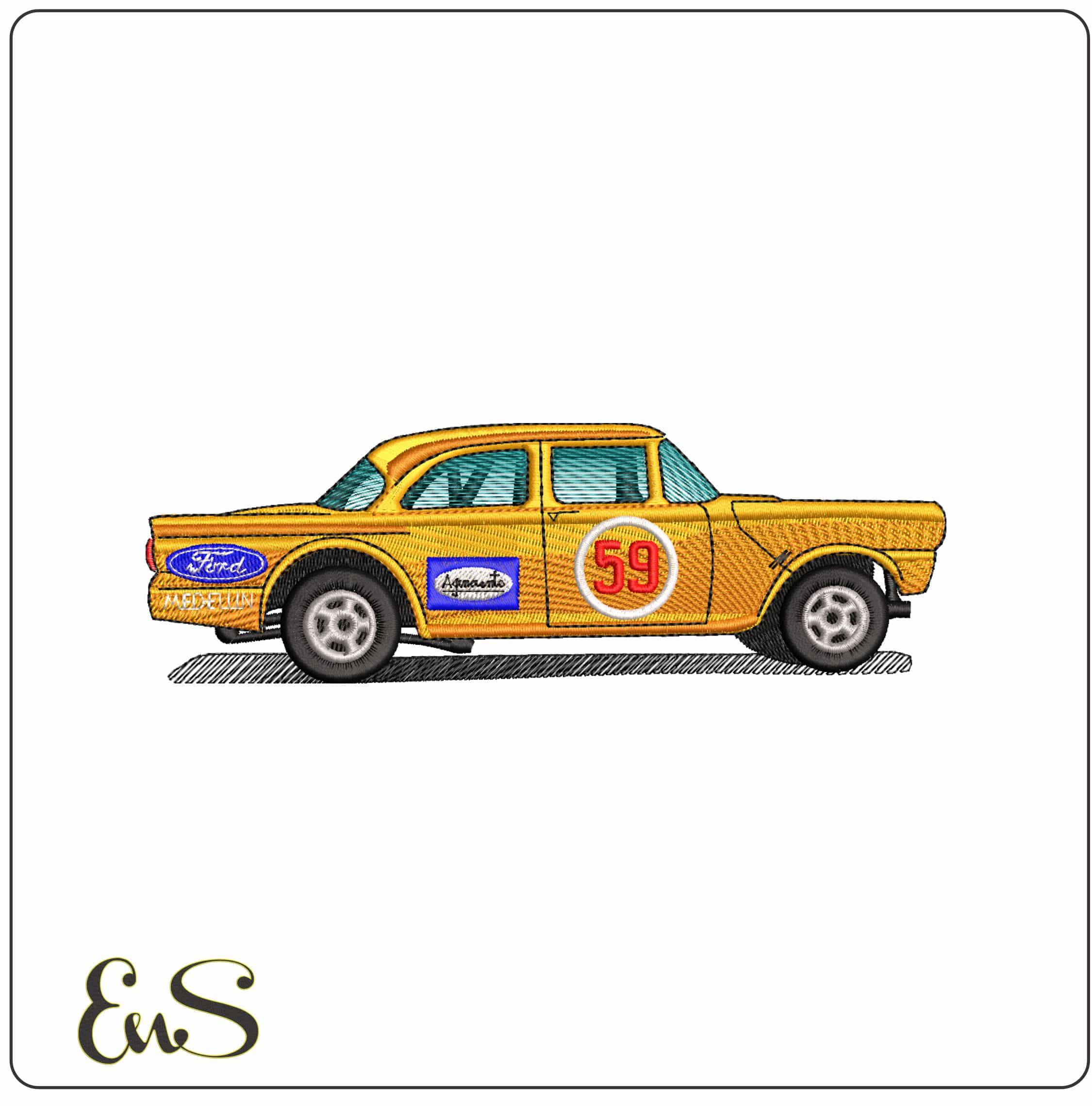 Vintage ford rally car- Elegant embroidery design file - instant download