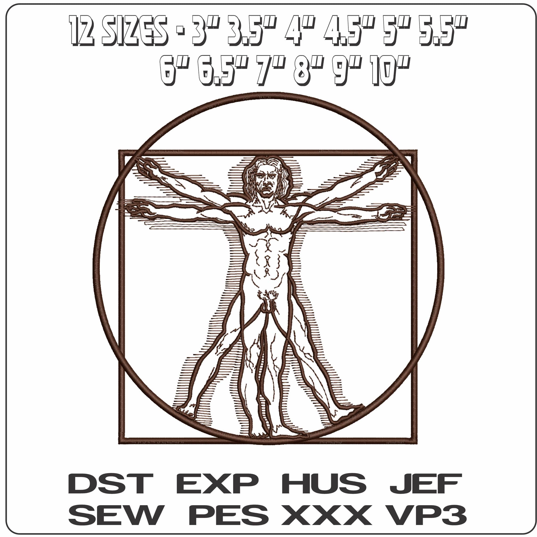Vitruvian Man Leonardo Da Vinci- Elegant embroidery design file - instant download — view 2
