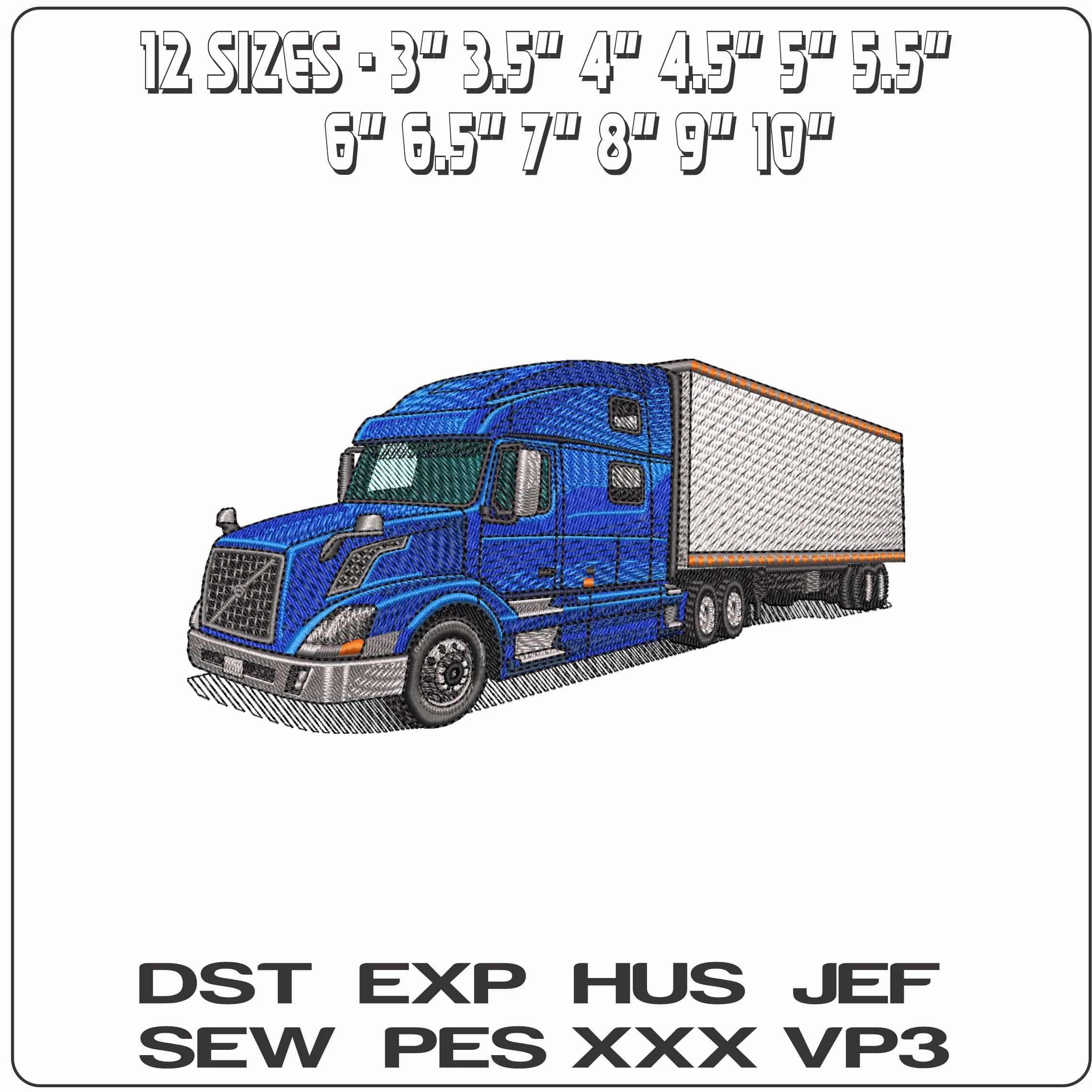 Volvo Semi Truck and Trailer- Elegant embroidery design file - instant download — view 2