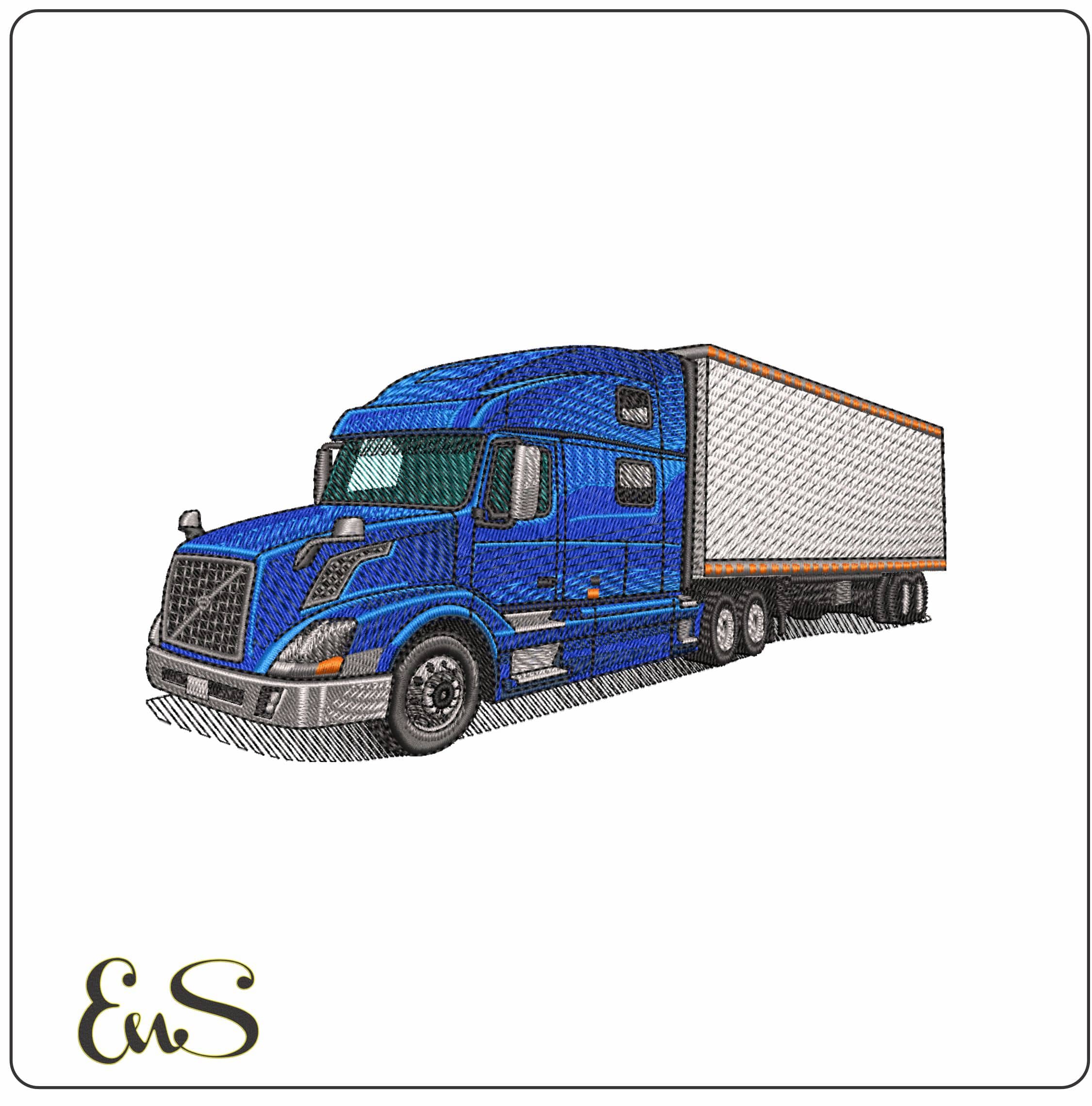 Volvo Semi Truck and Trailer- Elegant embroidery design file - instant download