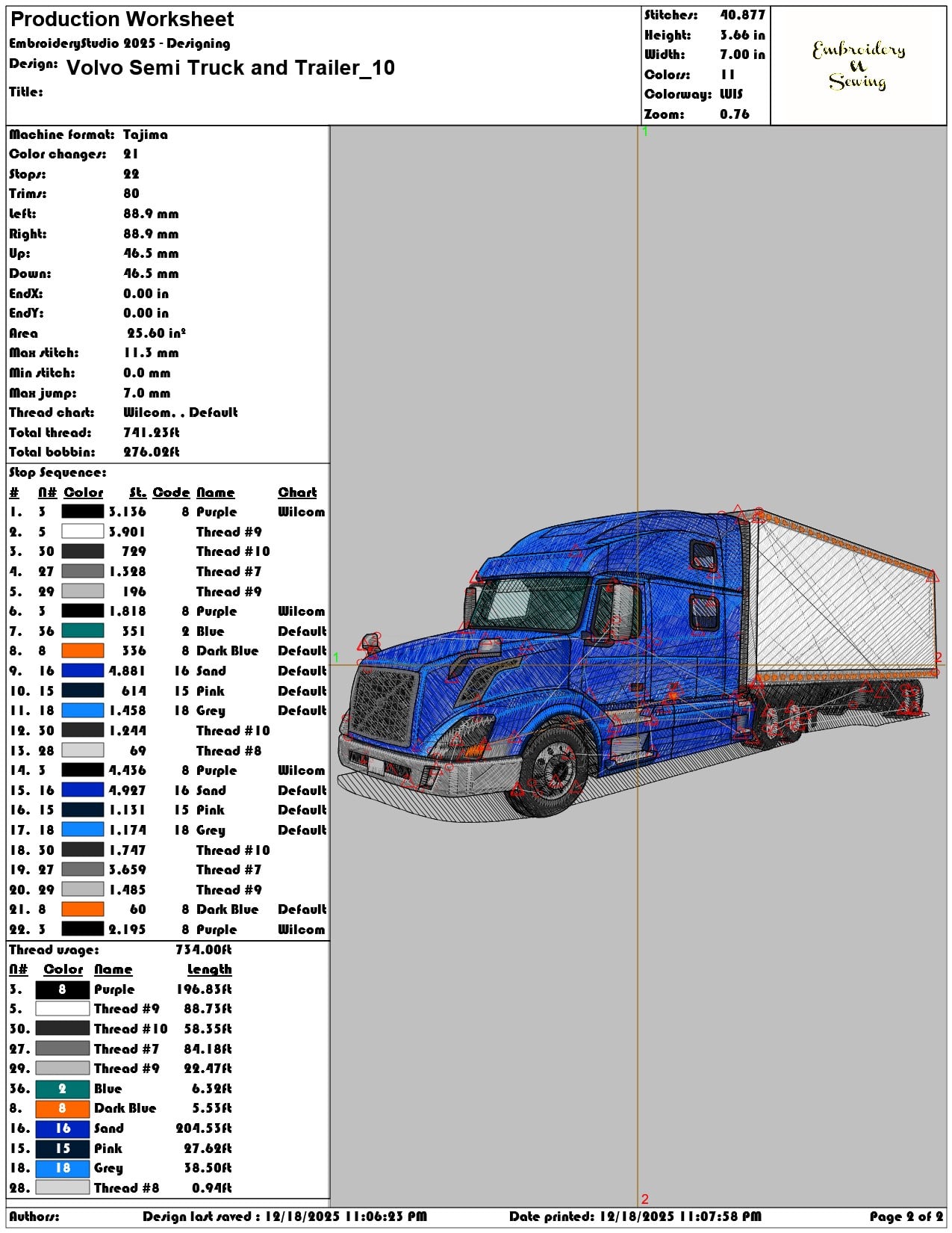 Volvo Semi Truck and Trailer- Elegant embroidery design file - instant download — view 3