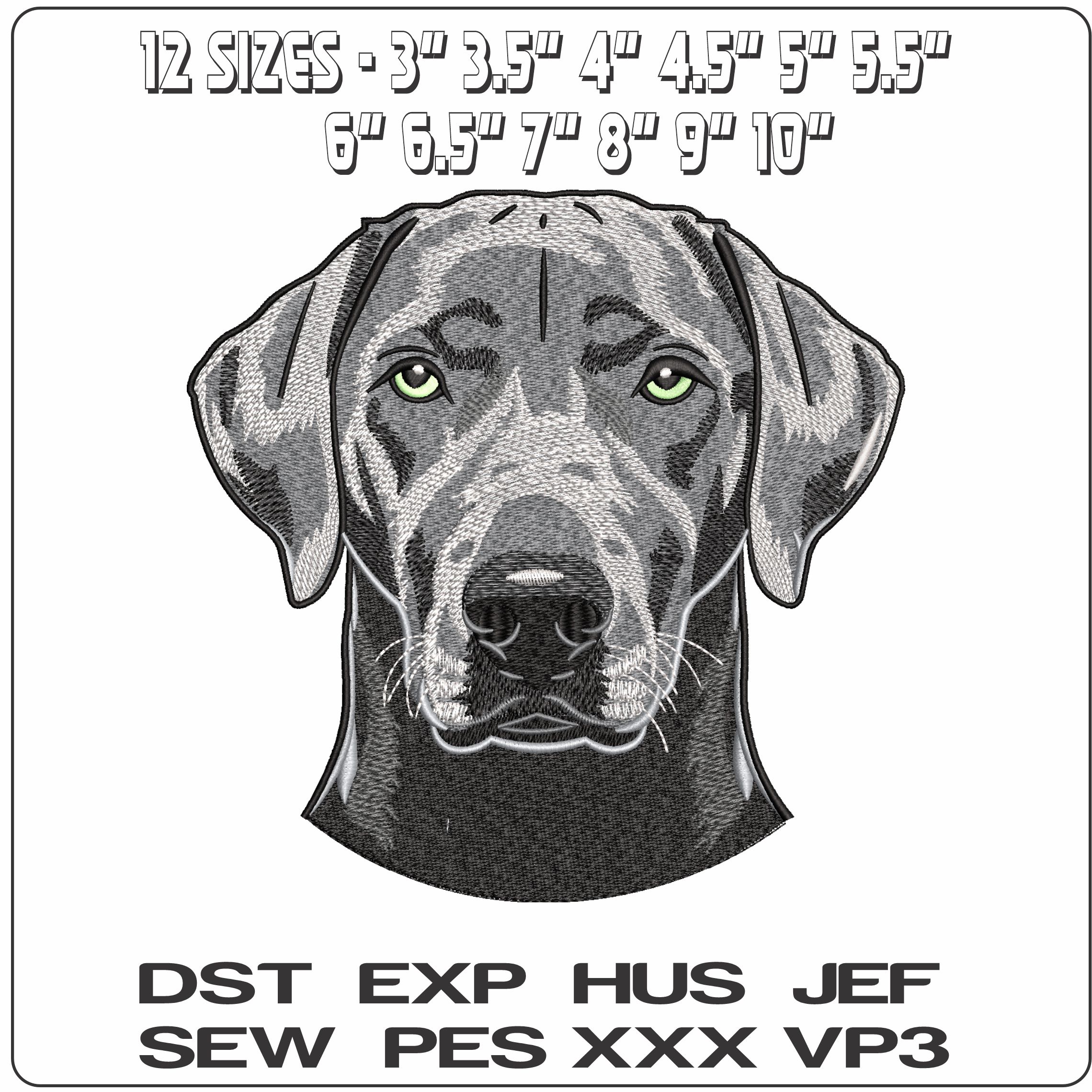 Weimaraner Dog Head- Elegant embroidery design file - instant download — view 2