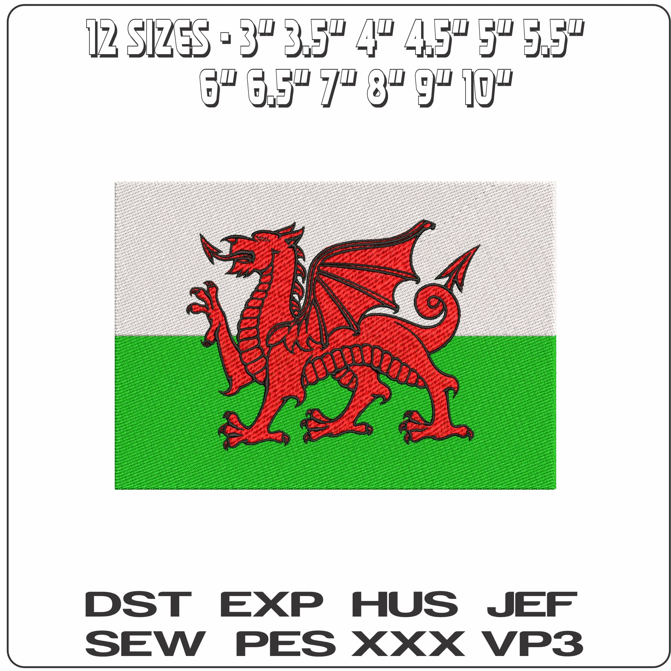 Welsh Flag- Elegant embroidery design file - instant download — view 2