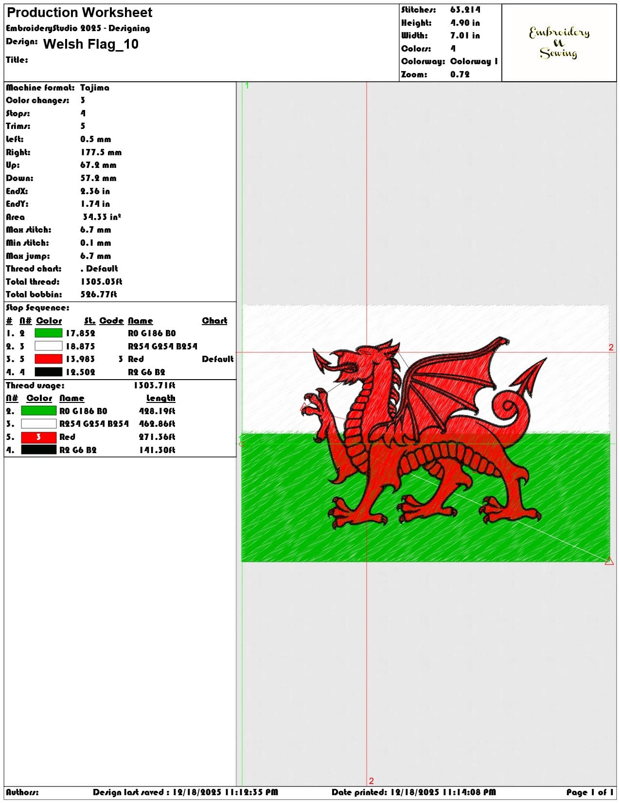 Welsh Flag- Elegant embroidery design file - instant download — view 3