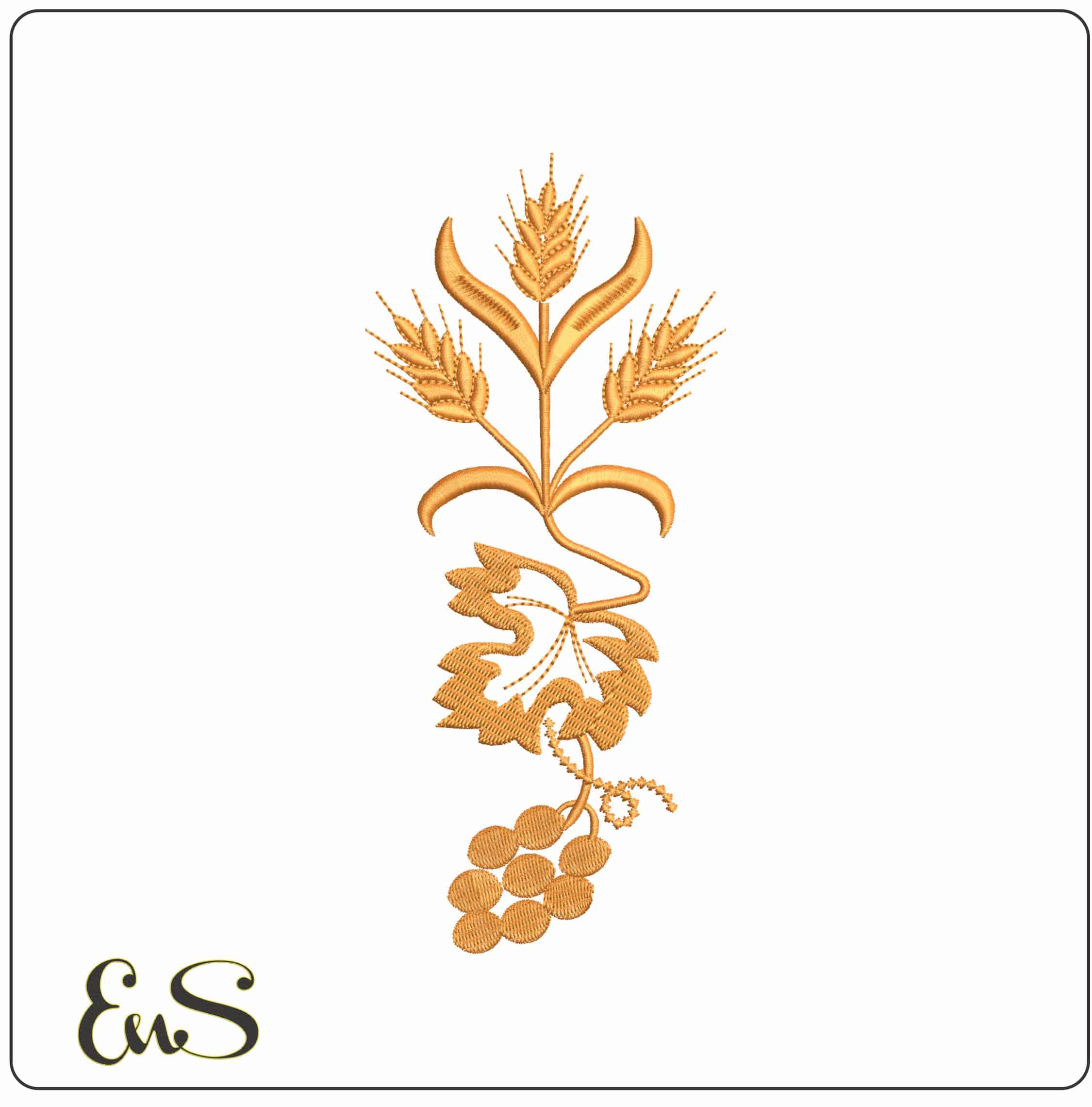 Wheat and Grapes- Elegant embroidery design file - instant download