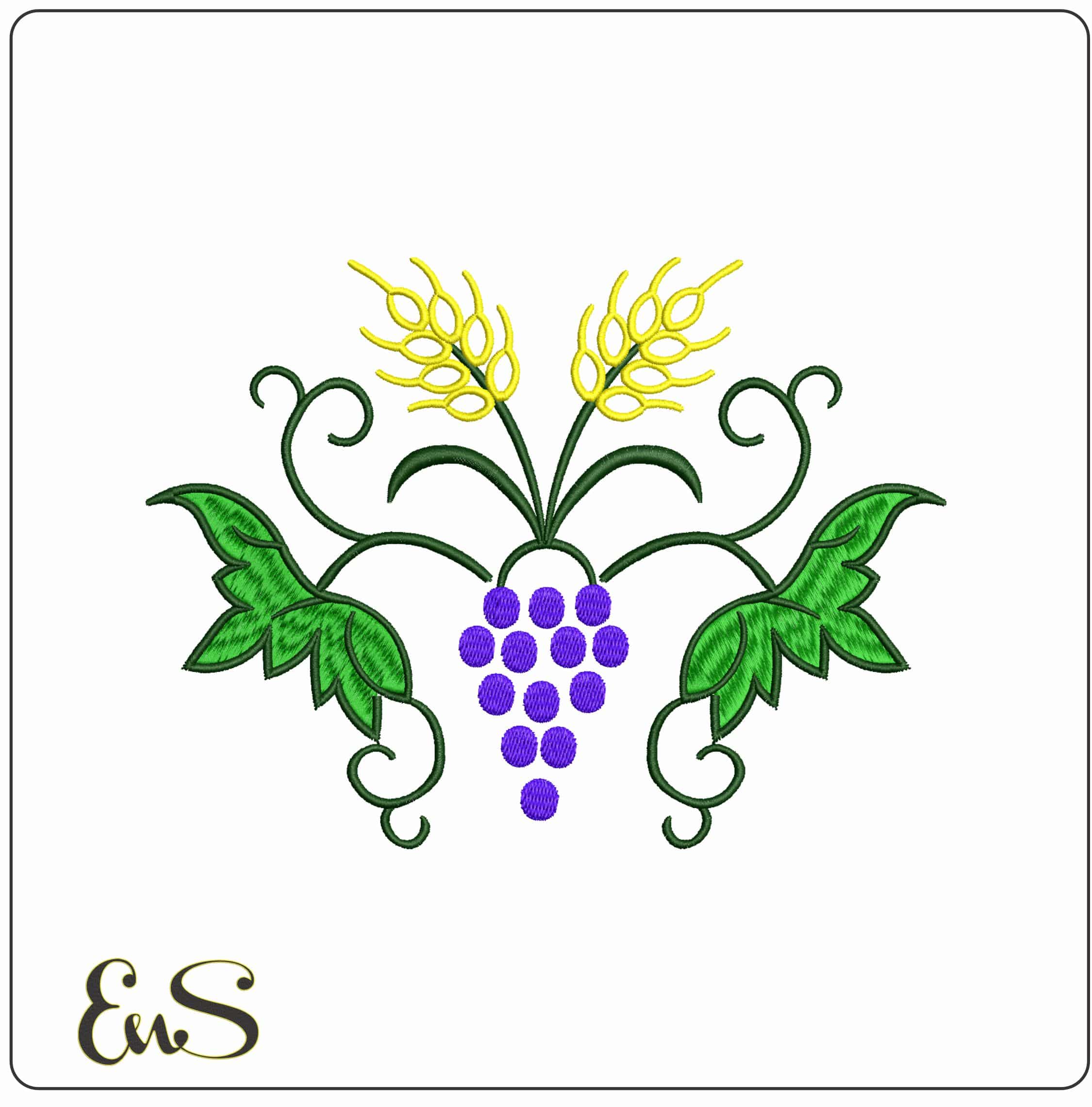 Wheat and Grapes Color- Elegant embroidery design file - instant download