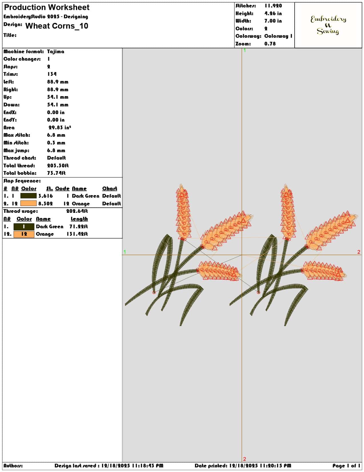 Wheat Corns- Elegant embroidery design file - instant download — view 3