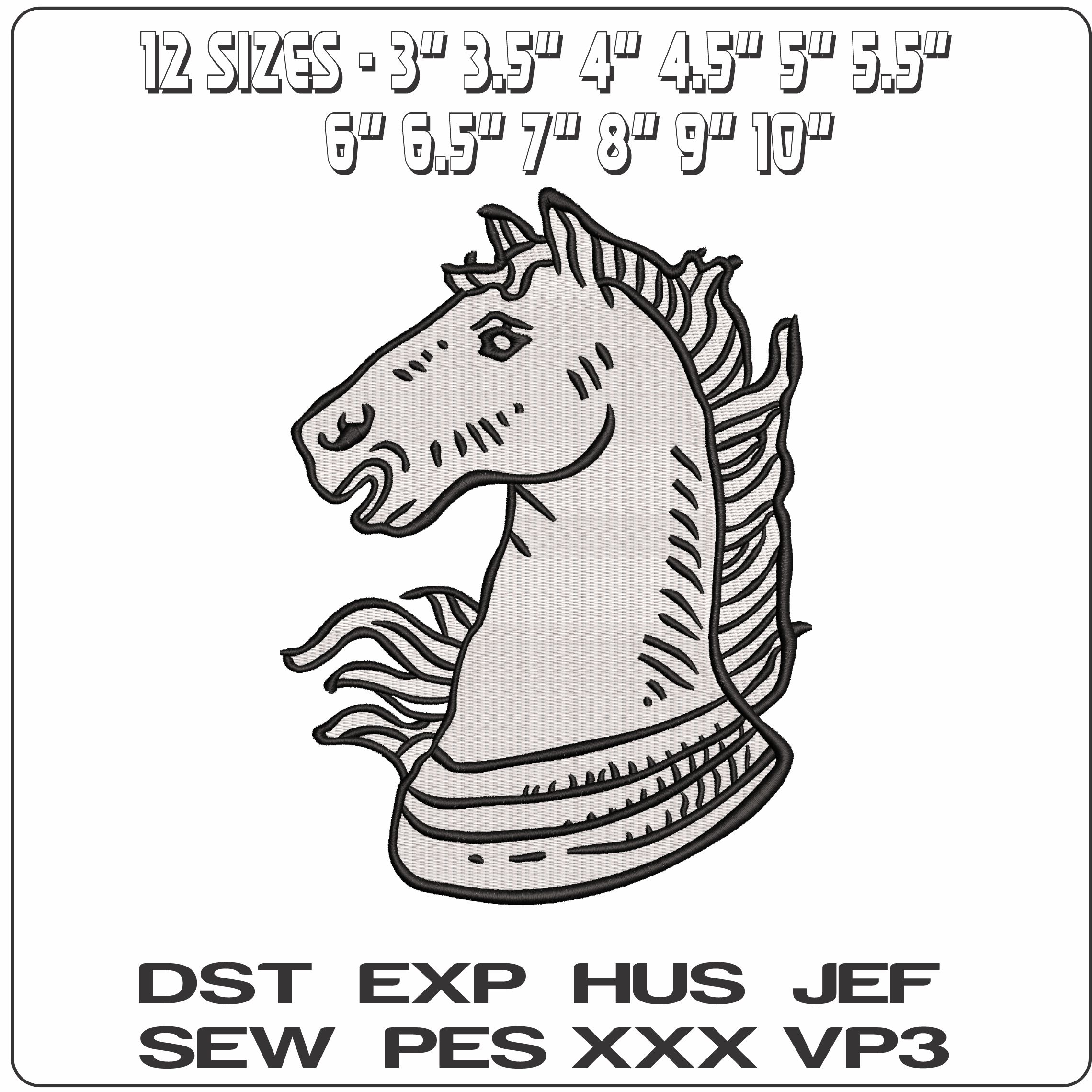 White Knight Chess Piece Horse- Elegant embroidery design file - instant download — view 2