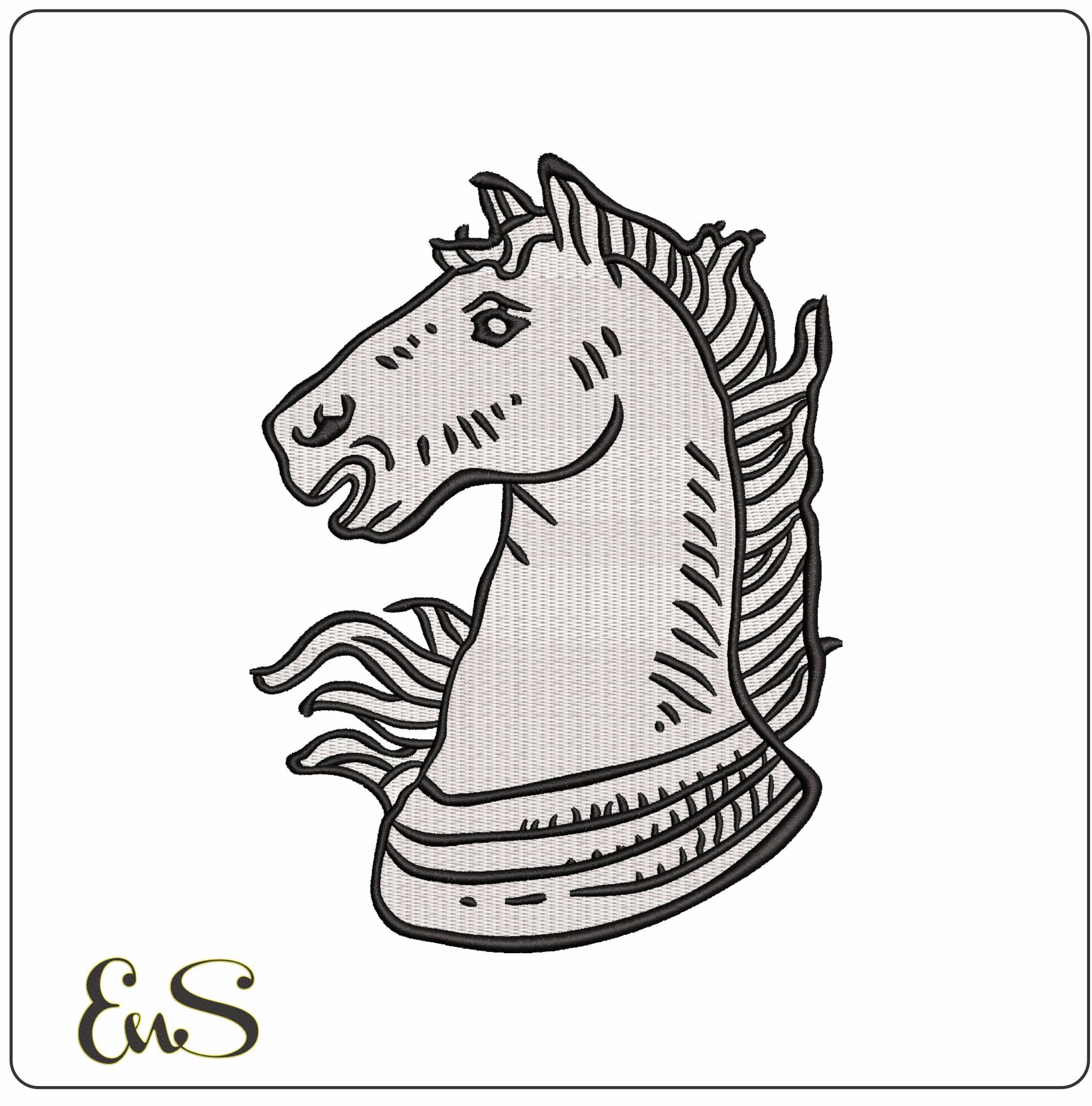 White Knight Chess Piece Horse- Elegant embroidery design file - instant download