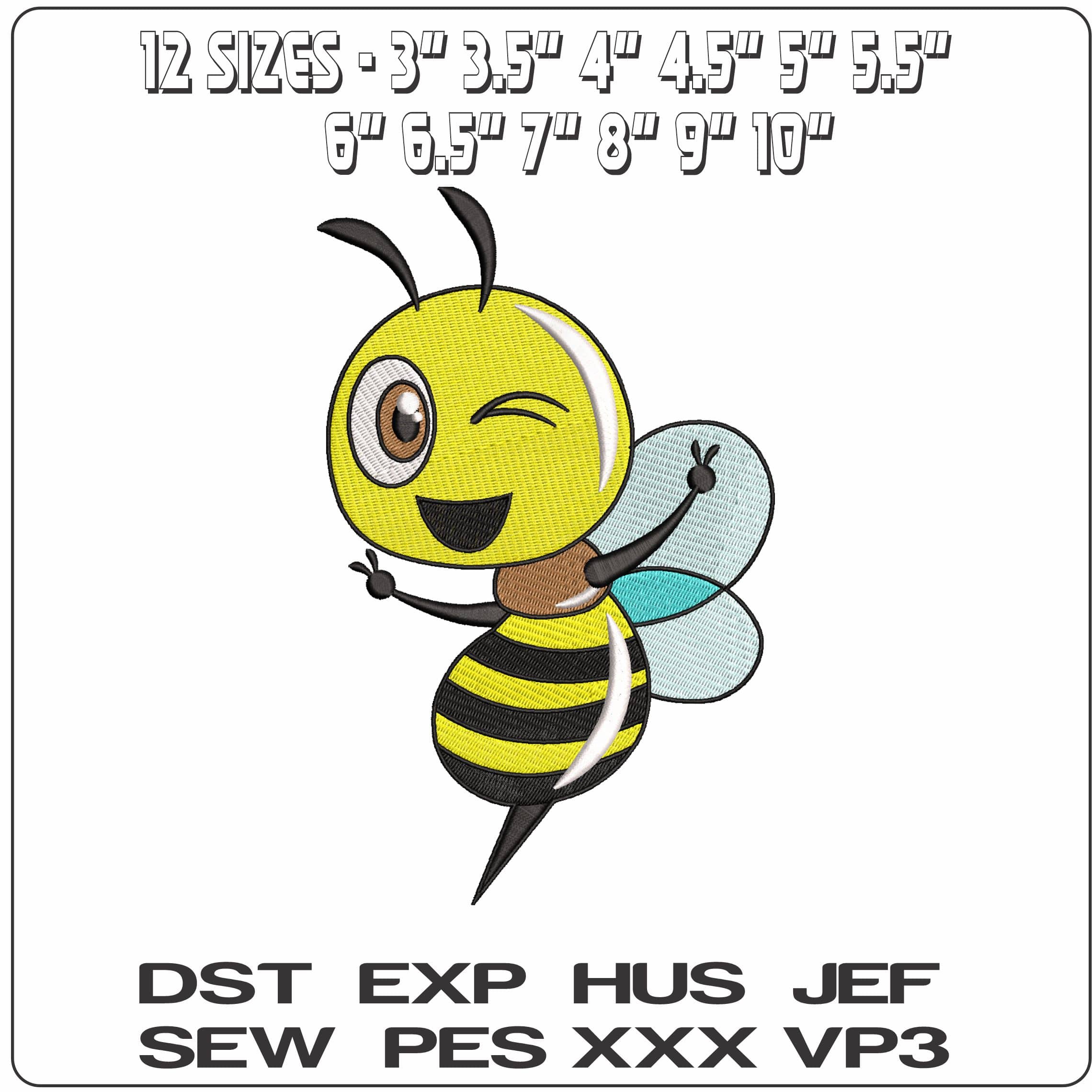 Winking Bee- Elegant embroidery design file - instant download — view 2