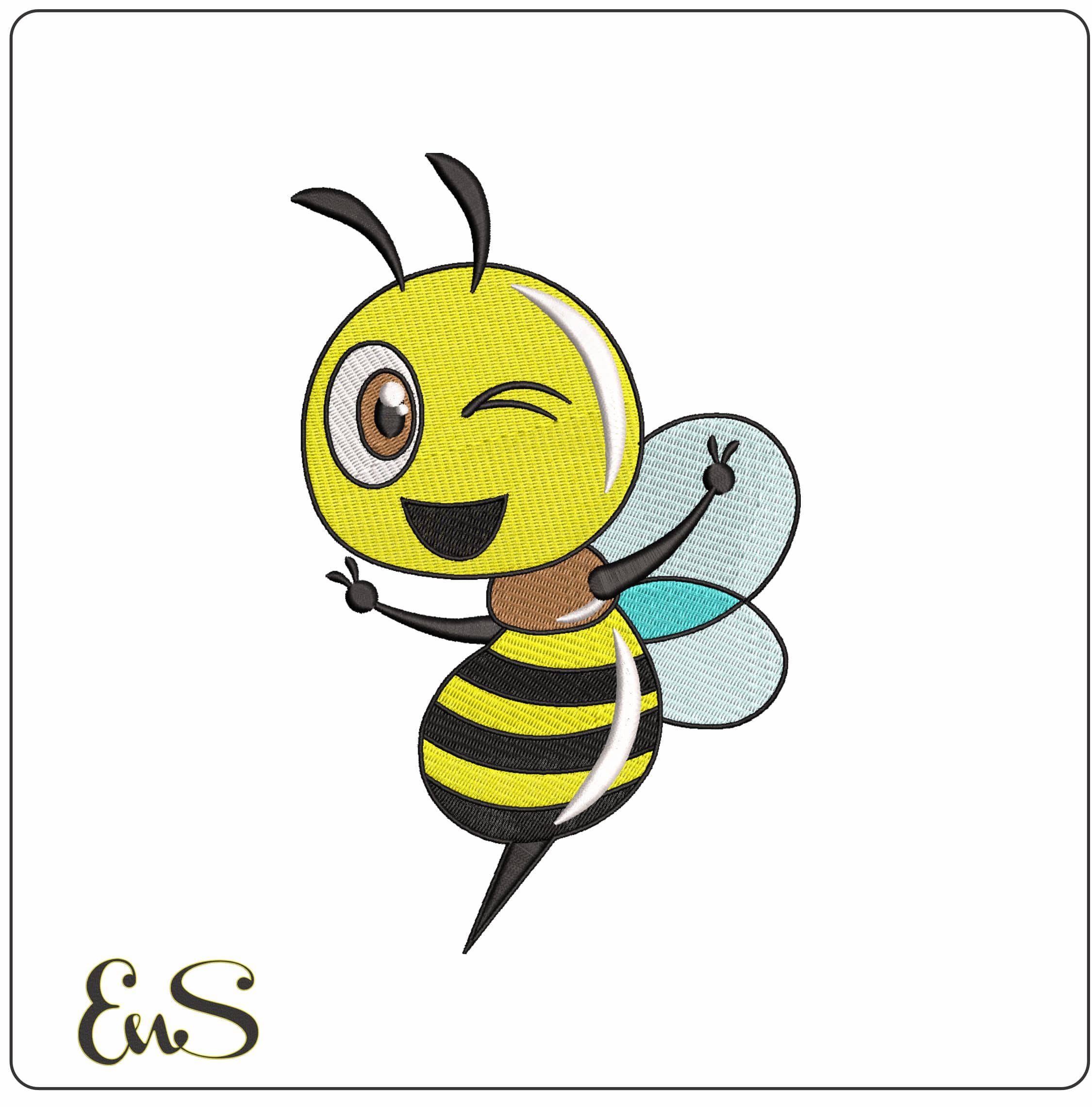 Winking Bee- Elegant embroidery design file - instant download