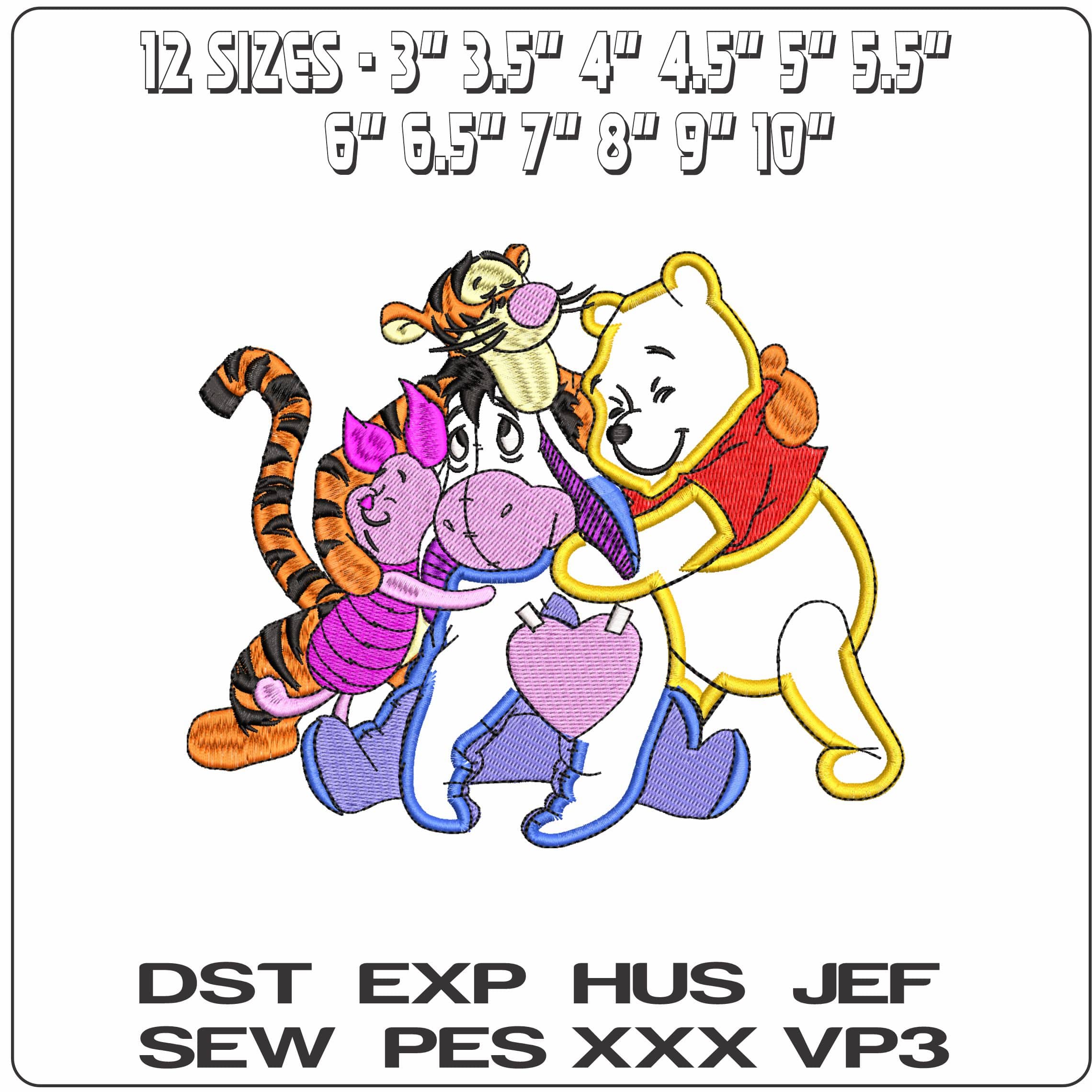 Winnie the Pooh and Friends Applique- Elegant embroidery design file - instant download — view 2