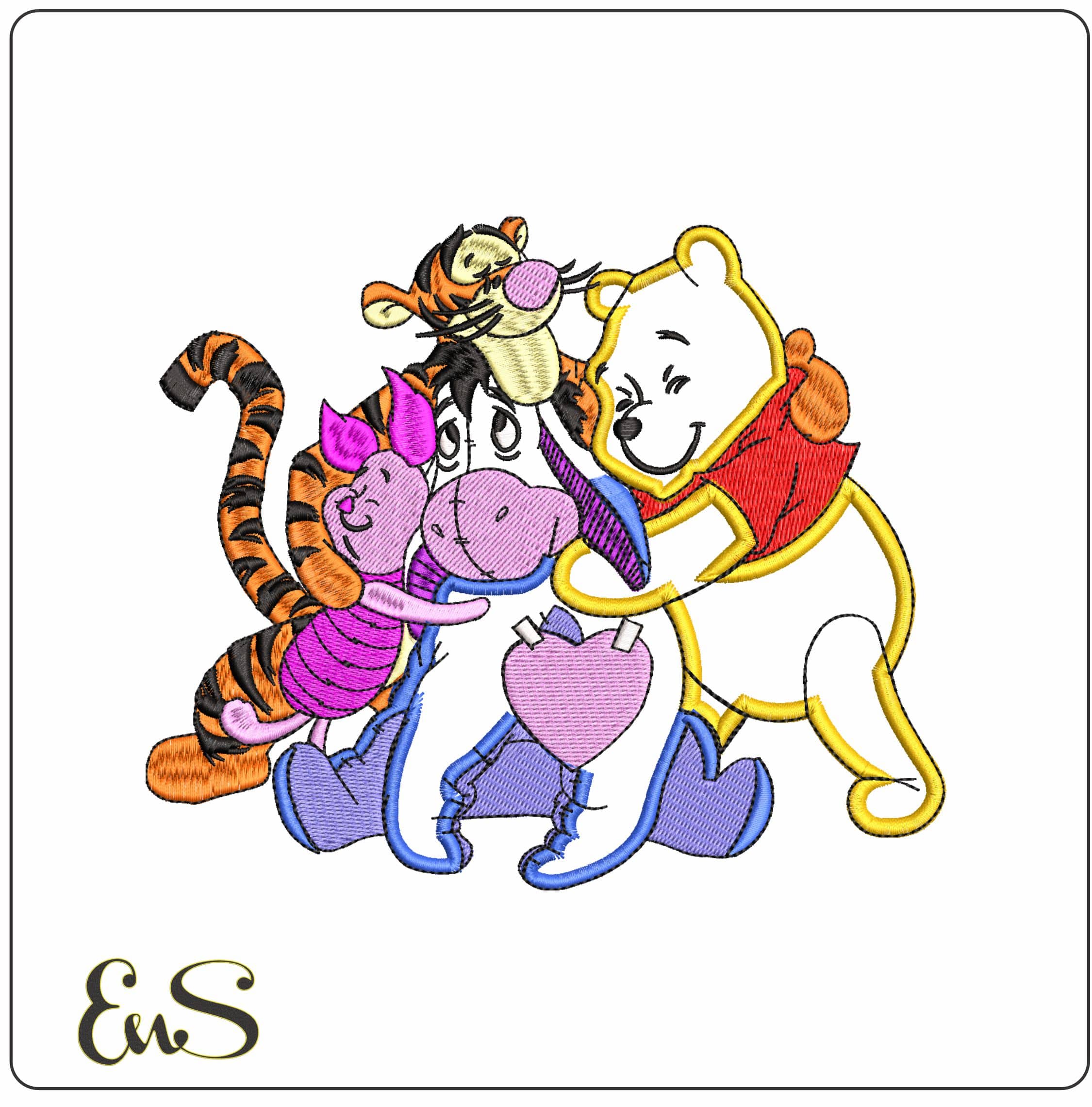 Winnie the Pooh and Friends Applique- Elegant embroidery design file - instant download