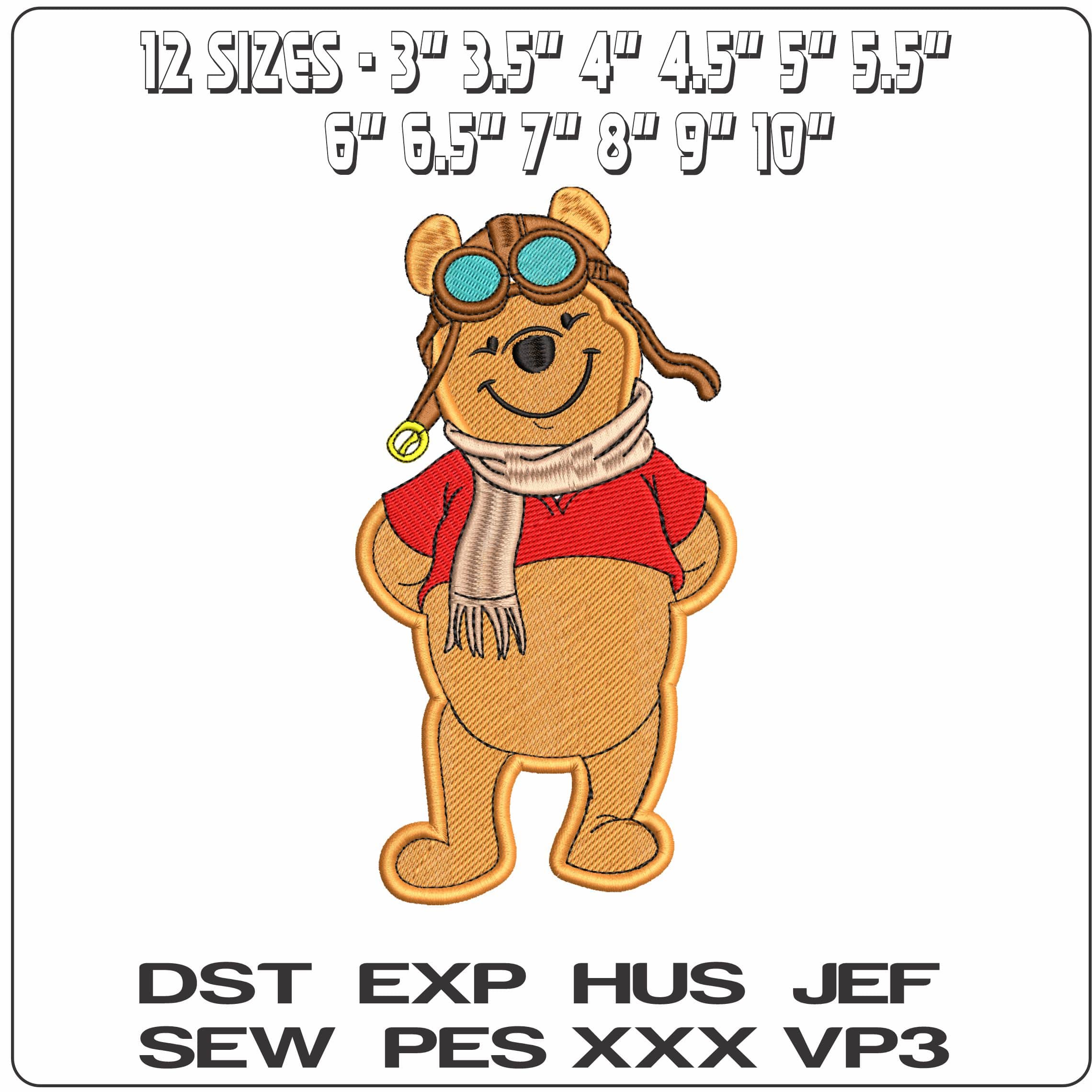 Winnie the Pooh Aviator- Elegant embroidery design file - instant download — view 2