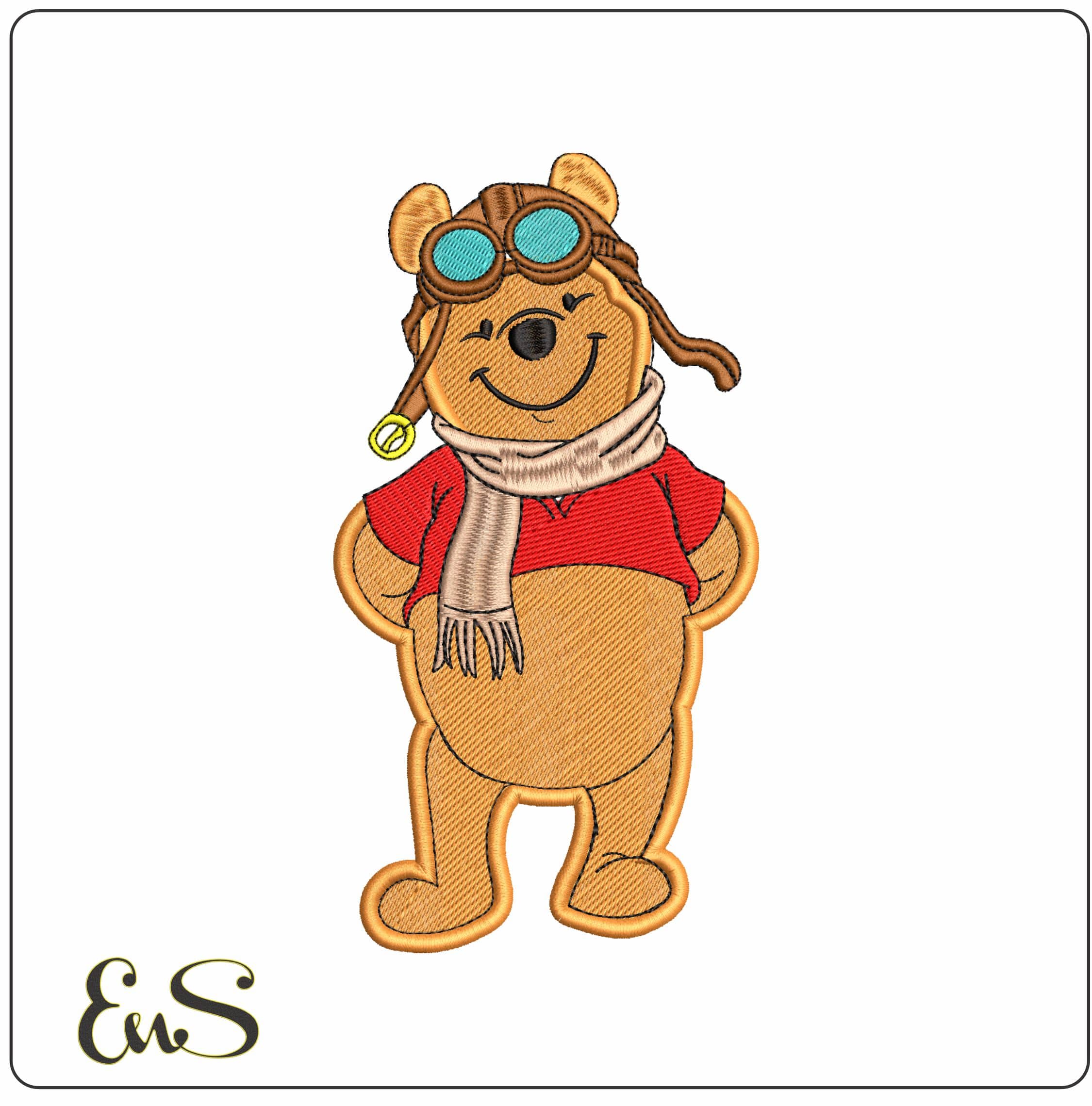 Winnie the Pooh Aviator- Elegant embroidery design file - instant download