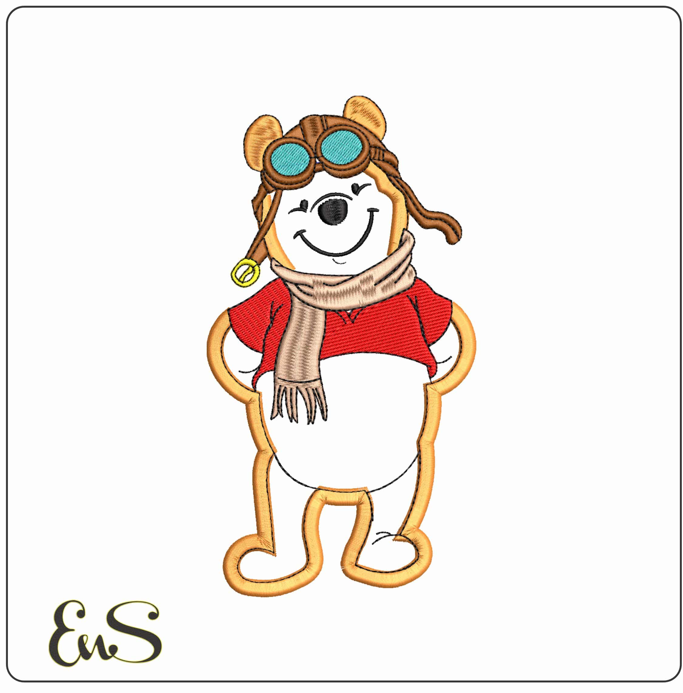 Winnie the Pooh Aviator Applique- Elegant embroidery design file - instant download