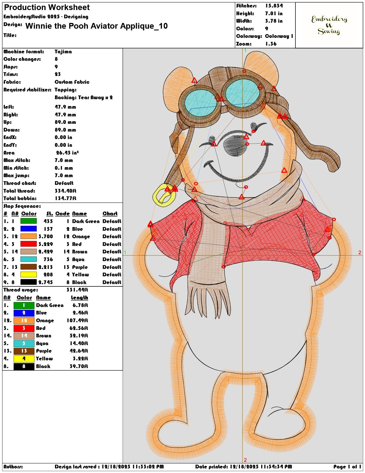 Winnie the Pooh Aviator Applique- Elegant embroidery design file - instant download — view 3