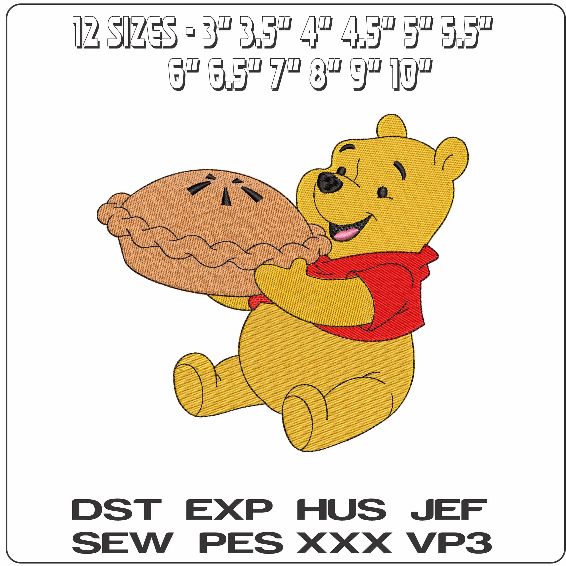 Winnie the Pooh with Pie- Elegant embroidery design file - instant download — view 2