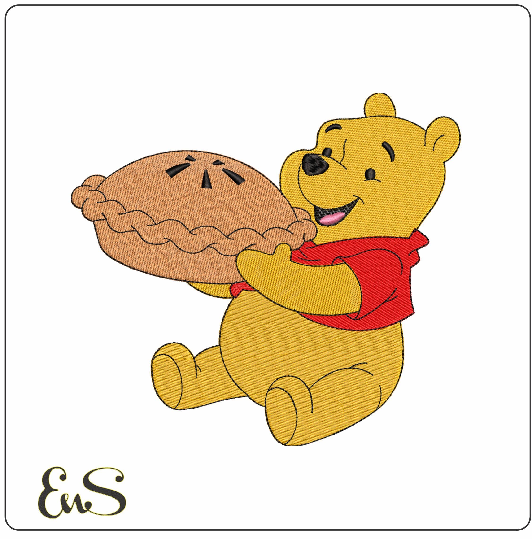 Winnie the Pooh with Pie- Elegant embroidery design file - instant download