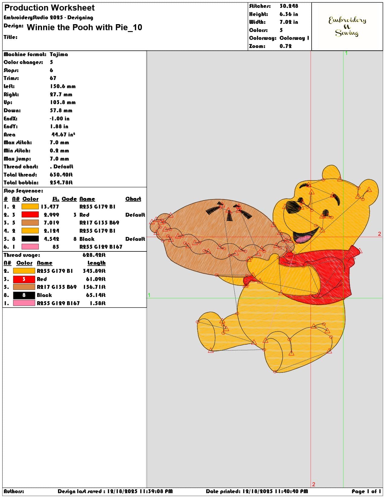 Winnie the Pooh with Pie- Elegant embroidery design file - instant download — view 3