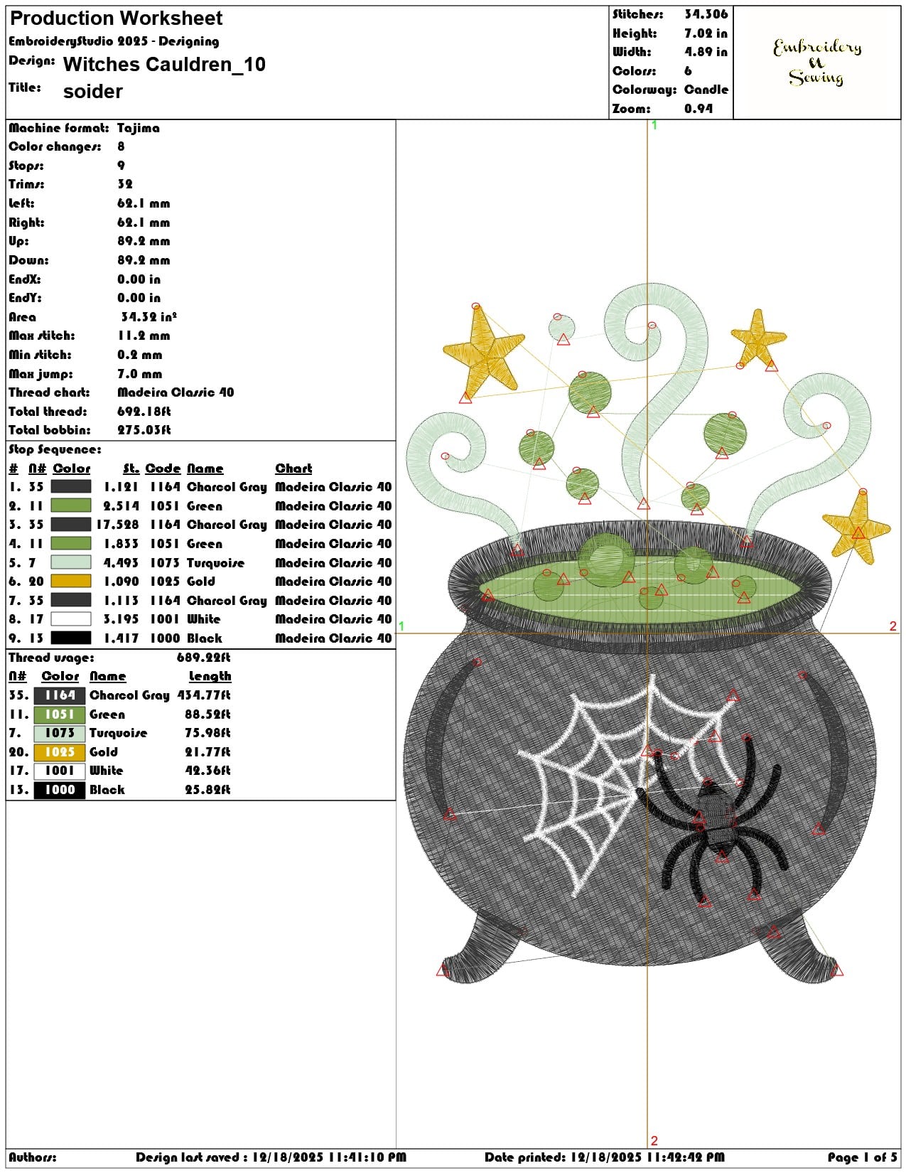 Witches Cauldren- Elegant embroidery design file - instant download — view 3