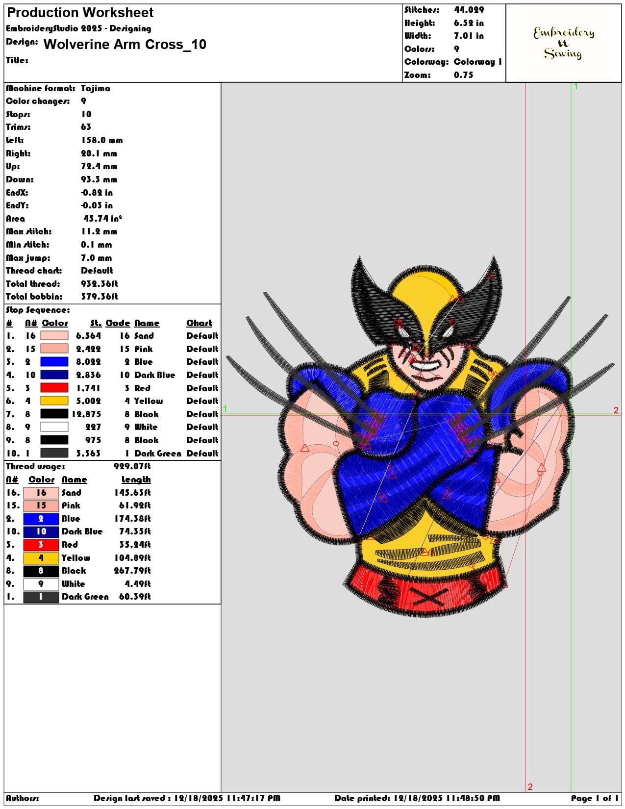 Wolverine Arm Cross- Elegant embroidery design file - instant download — view 3