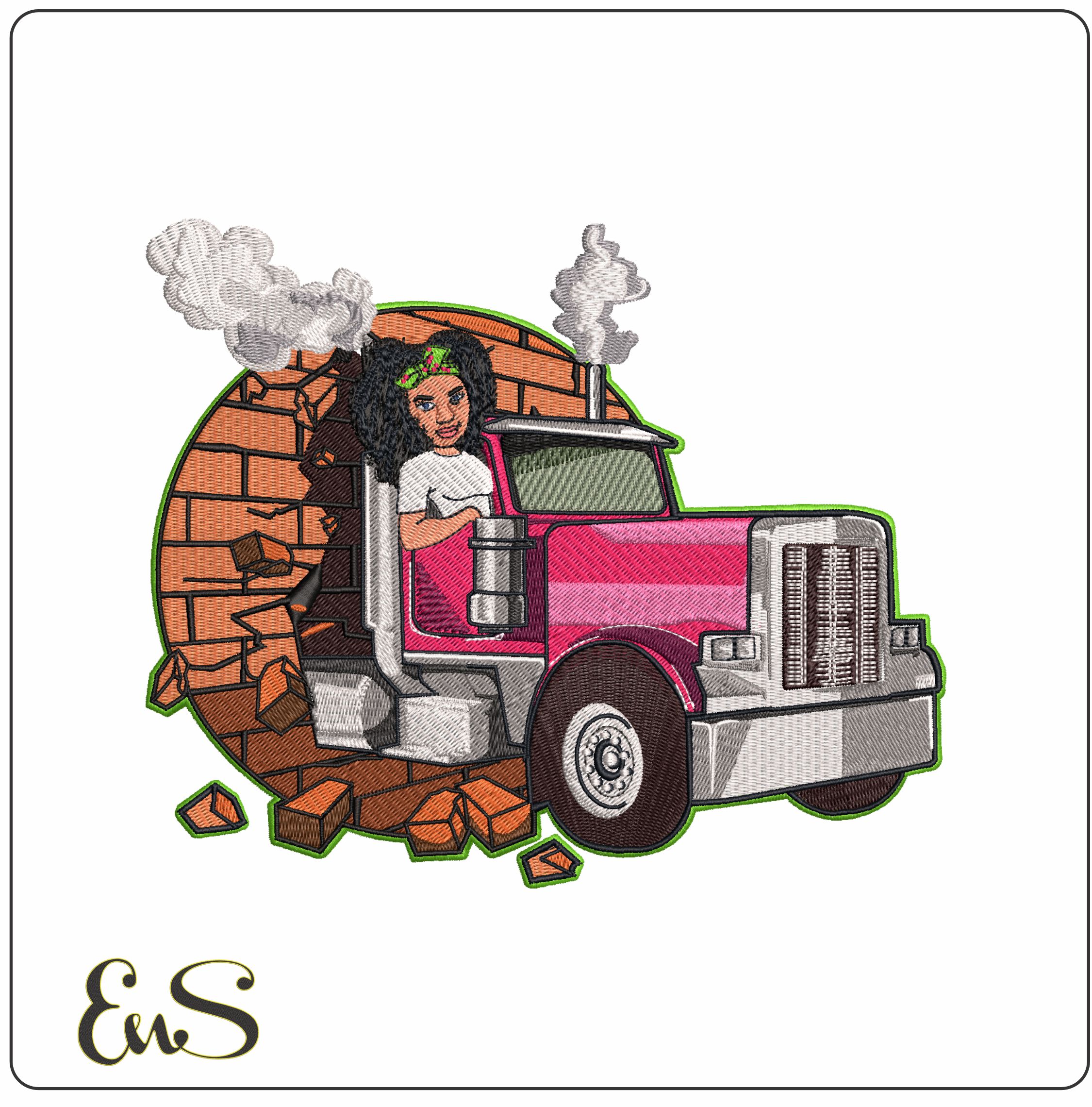 Woman in truck trough wall- Elegant embroidery design file - instant download