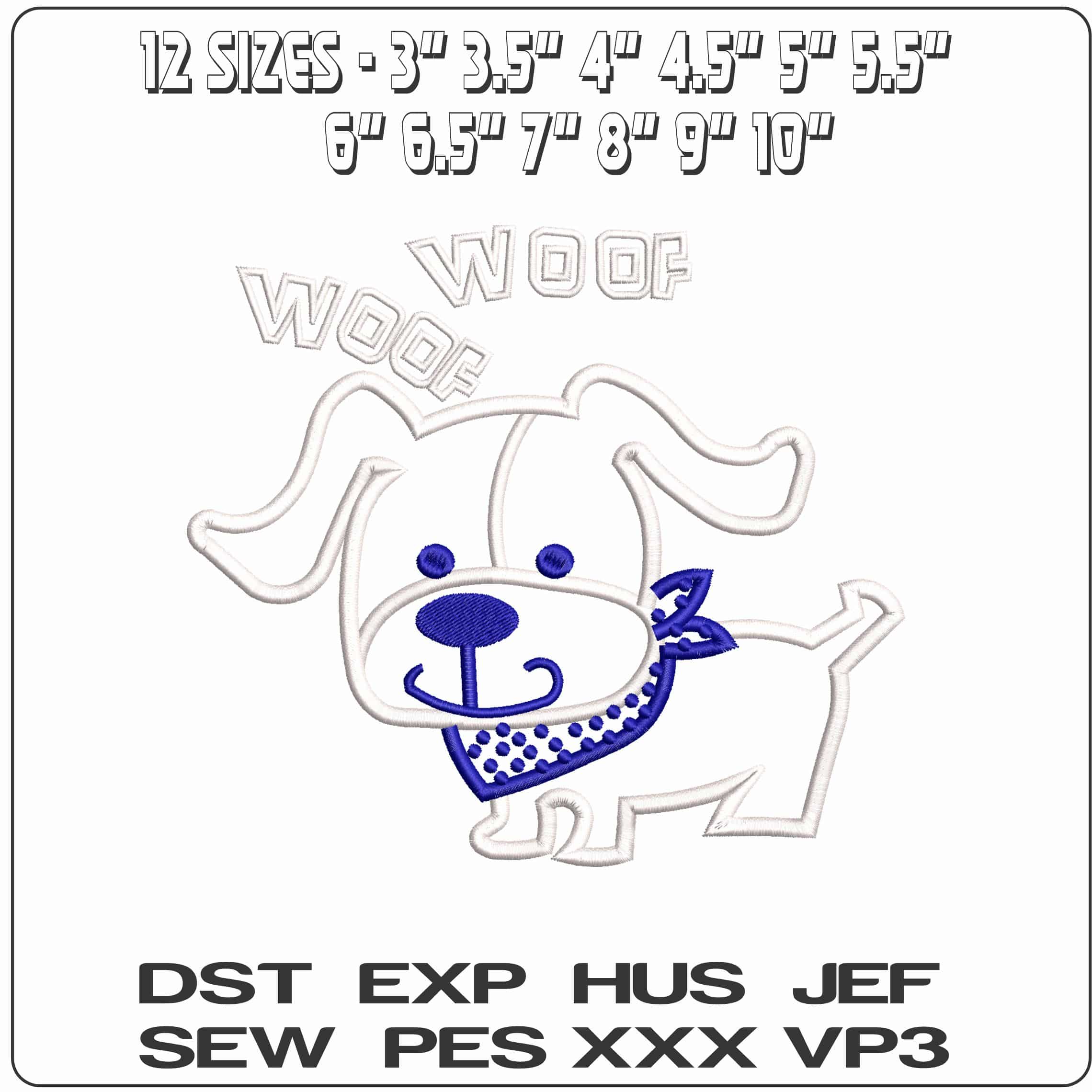 Woof Woof Dog Applique- Elegant embroidery design file - instant download — view 2