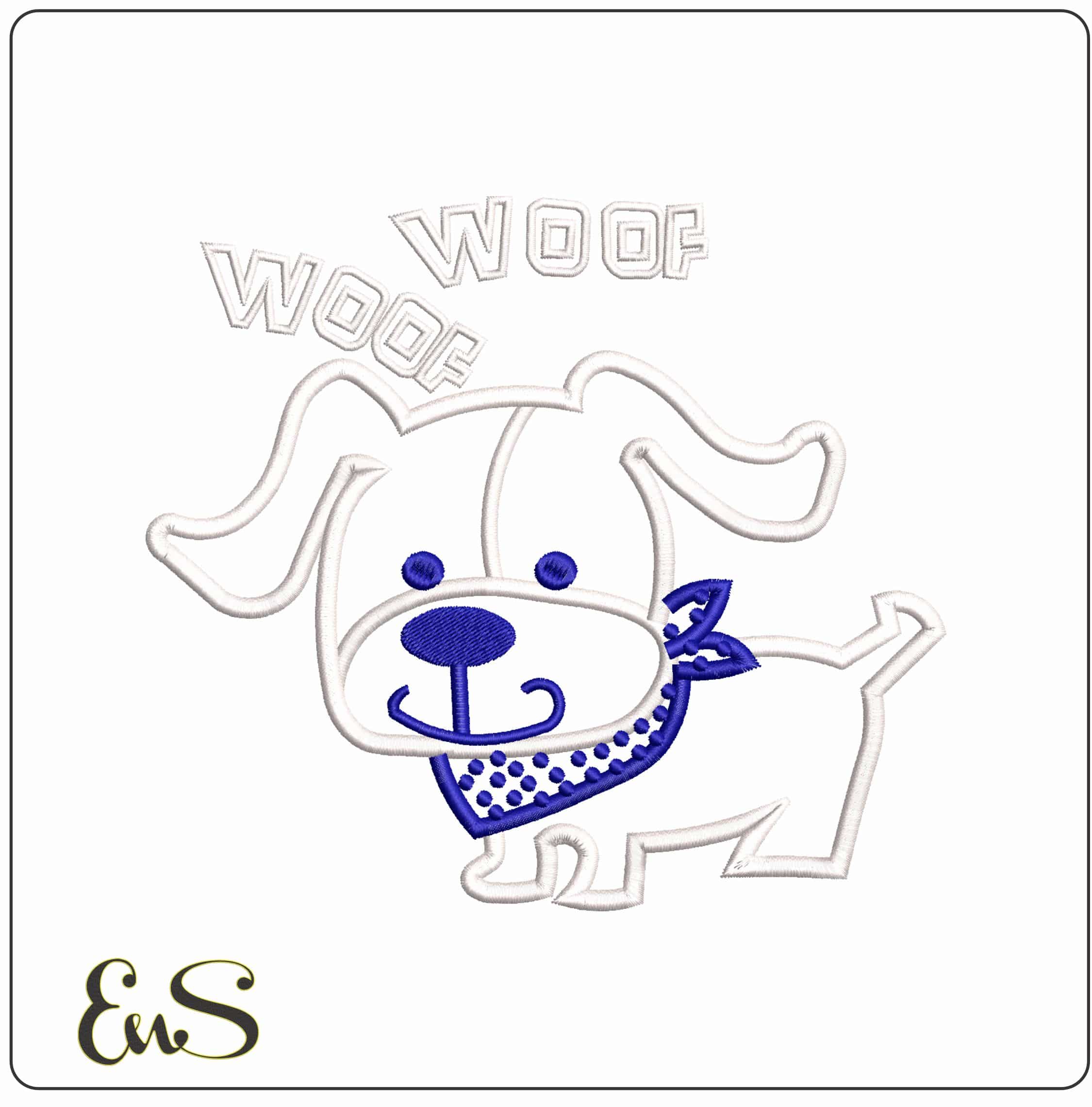 Woof Woof Dog Applique- Elegant embroidery design file - instant download