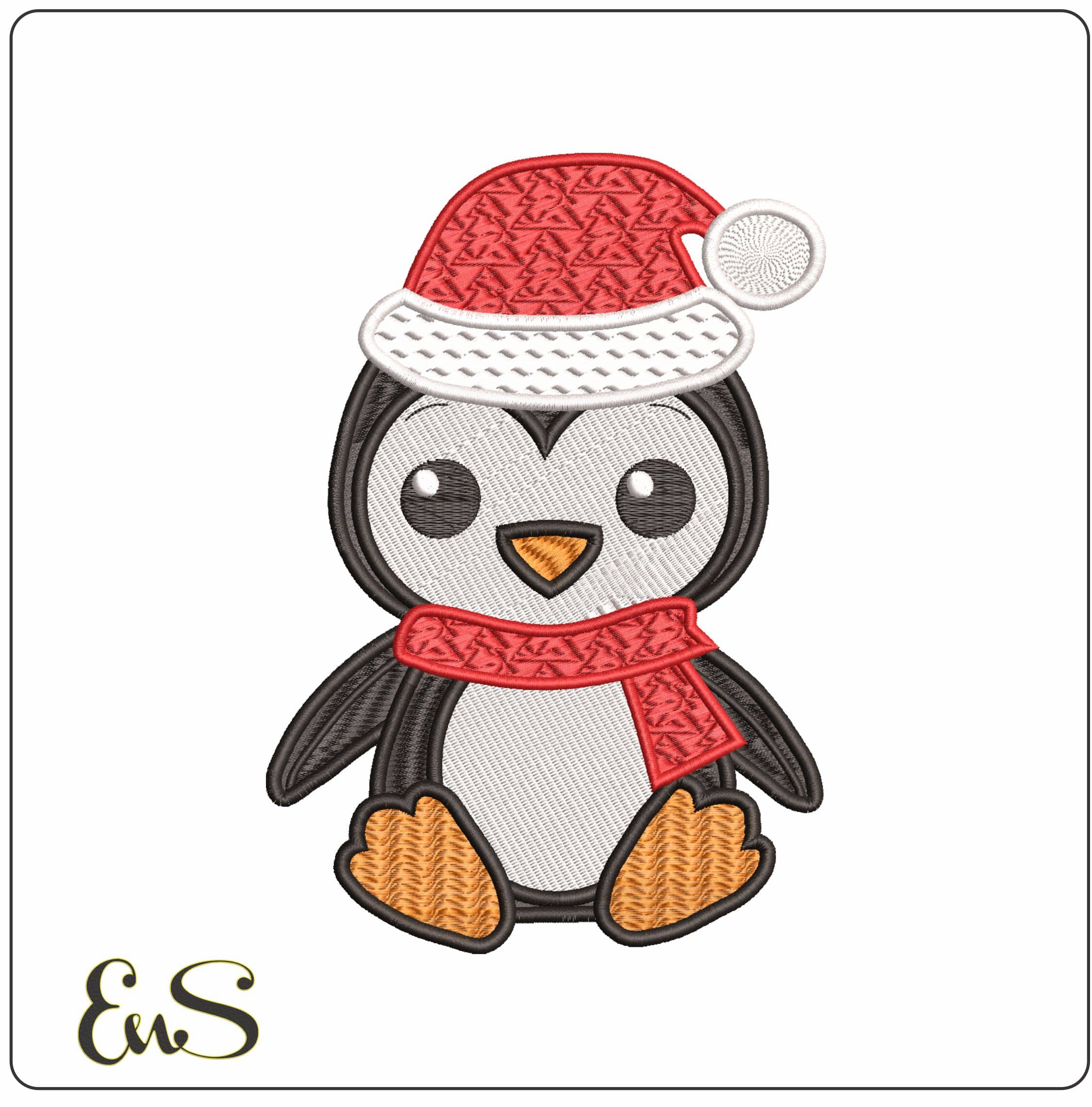 Xmas Penguin- Elegant embroidery design file - instant download