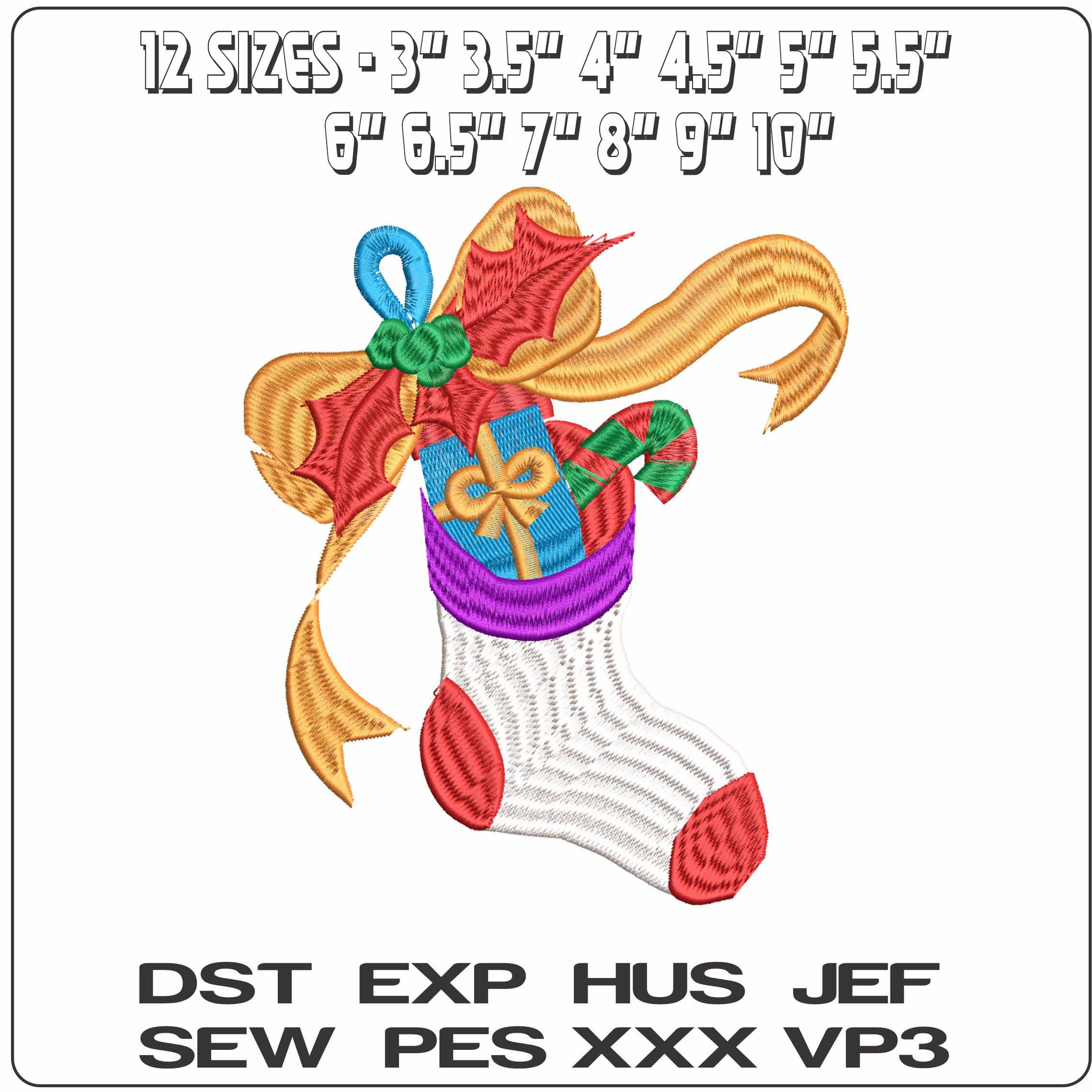 Xmas Stocking with Present- Elegant embroidery design file - instant download — view 2