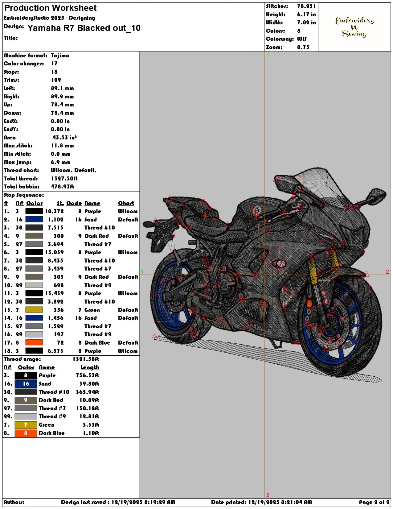 Yamaha R7 Blacked out- Elegant embroidery design file - instant download — view 3